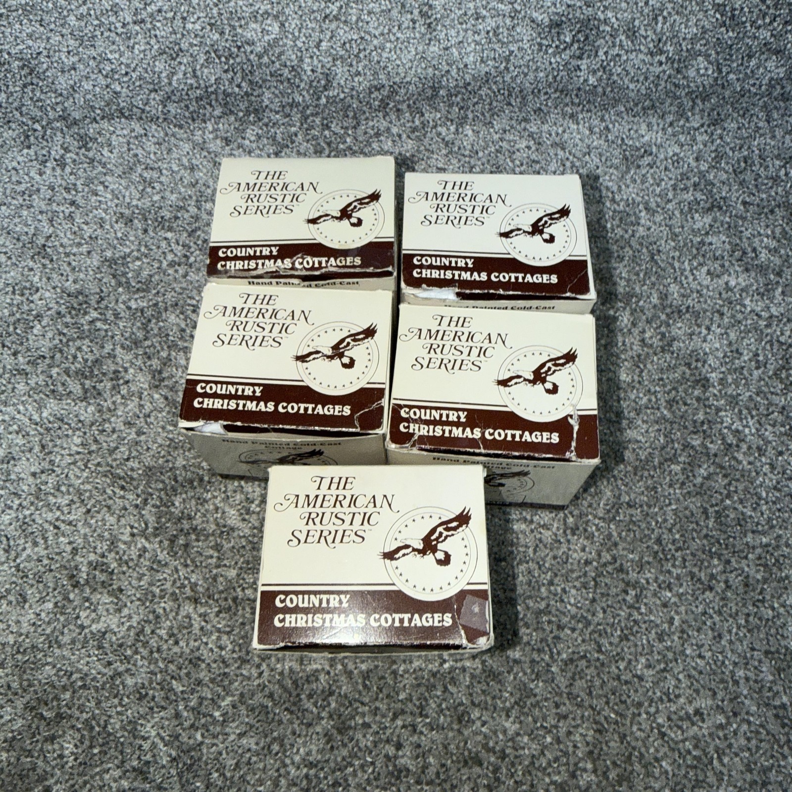 Vintage 1989 RSVP American Rustic Christmas Cottages Lot 5 Mini Houses W Boxes