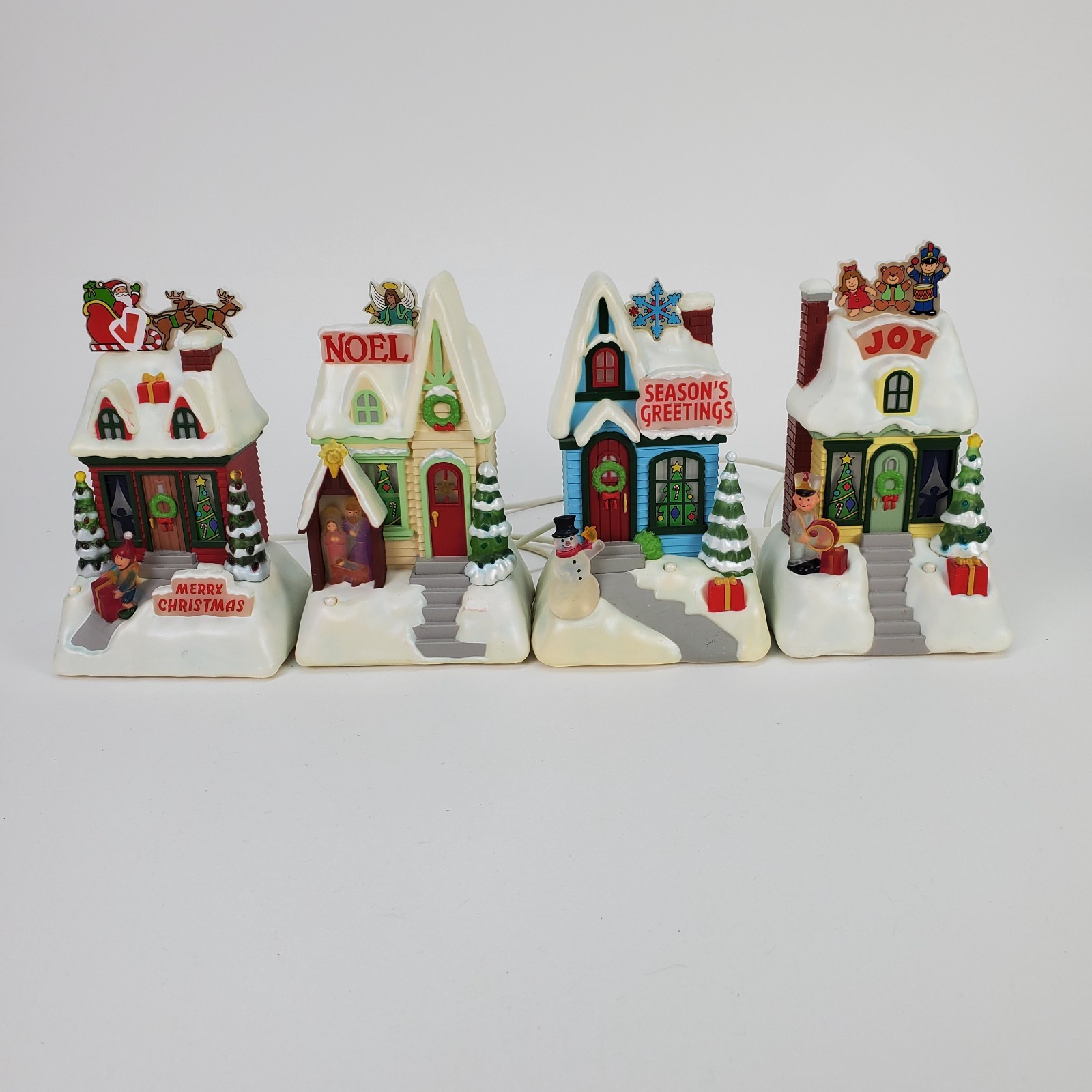 Hallmark Holiday Village 2009 Musical Light Up Houses Set of 4 Noel Joy