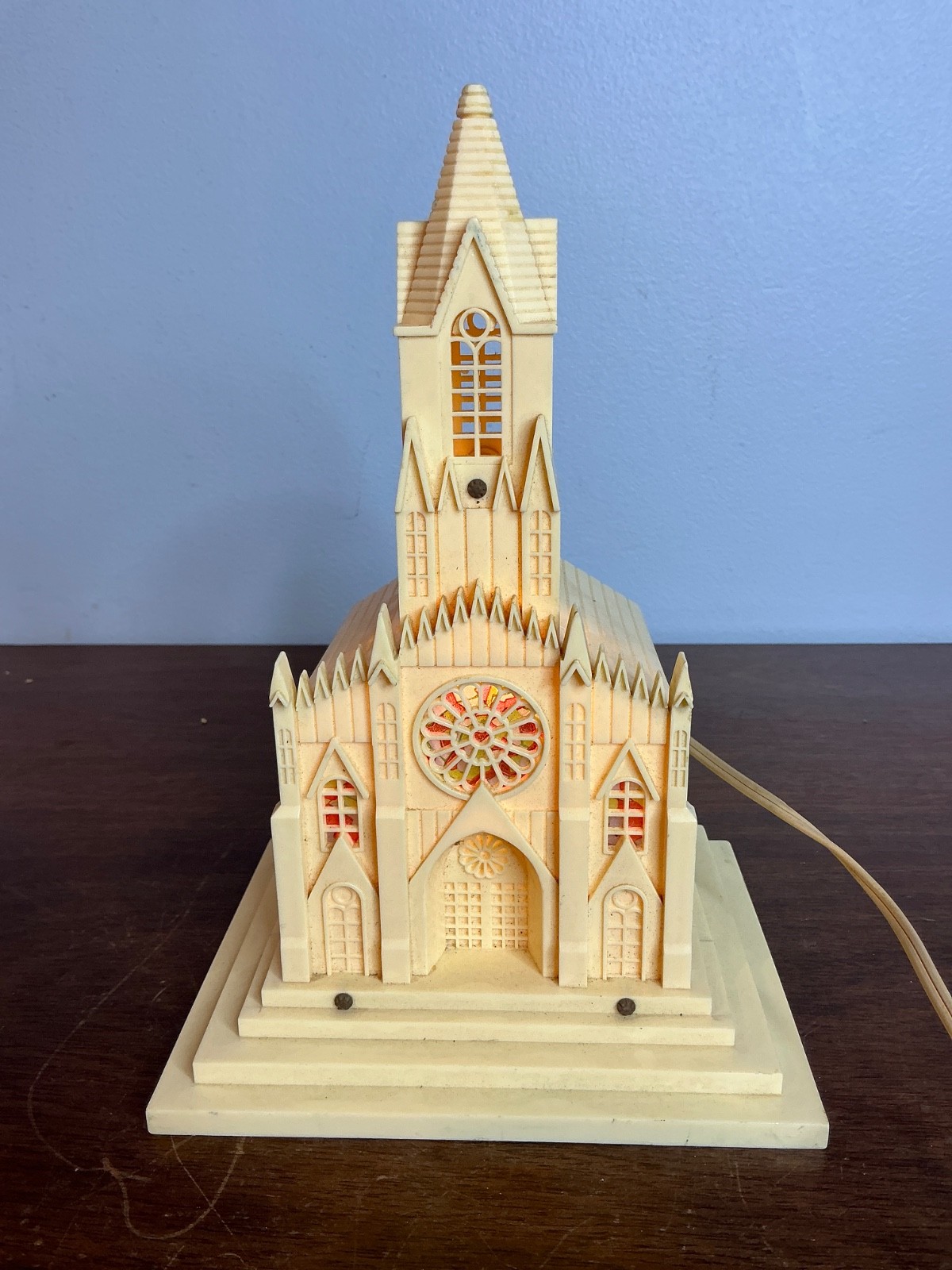 Vintage 50’s Raylite Elec Corp Lighted Musical Church Cathedral Christmas Works