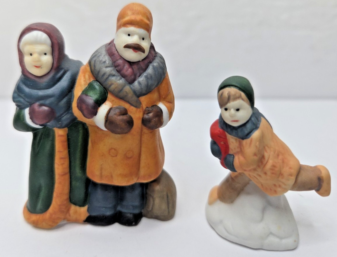 Lemax Vintage Christmas Village Figures Set of 4 Couples Kids Skating Snow Fun