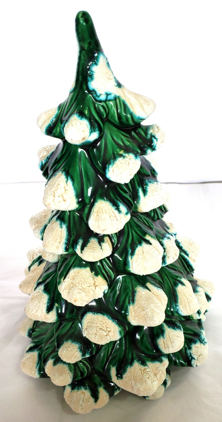 VINTAGE HOMEMADE Ceramic Snowy PINE TREE for Christmas Village HOLLAND MOLD 9.5″
