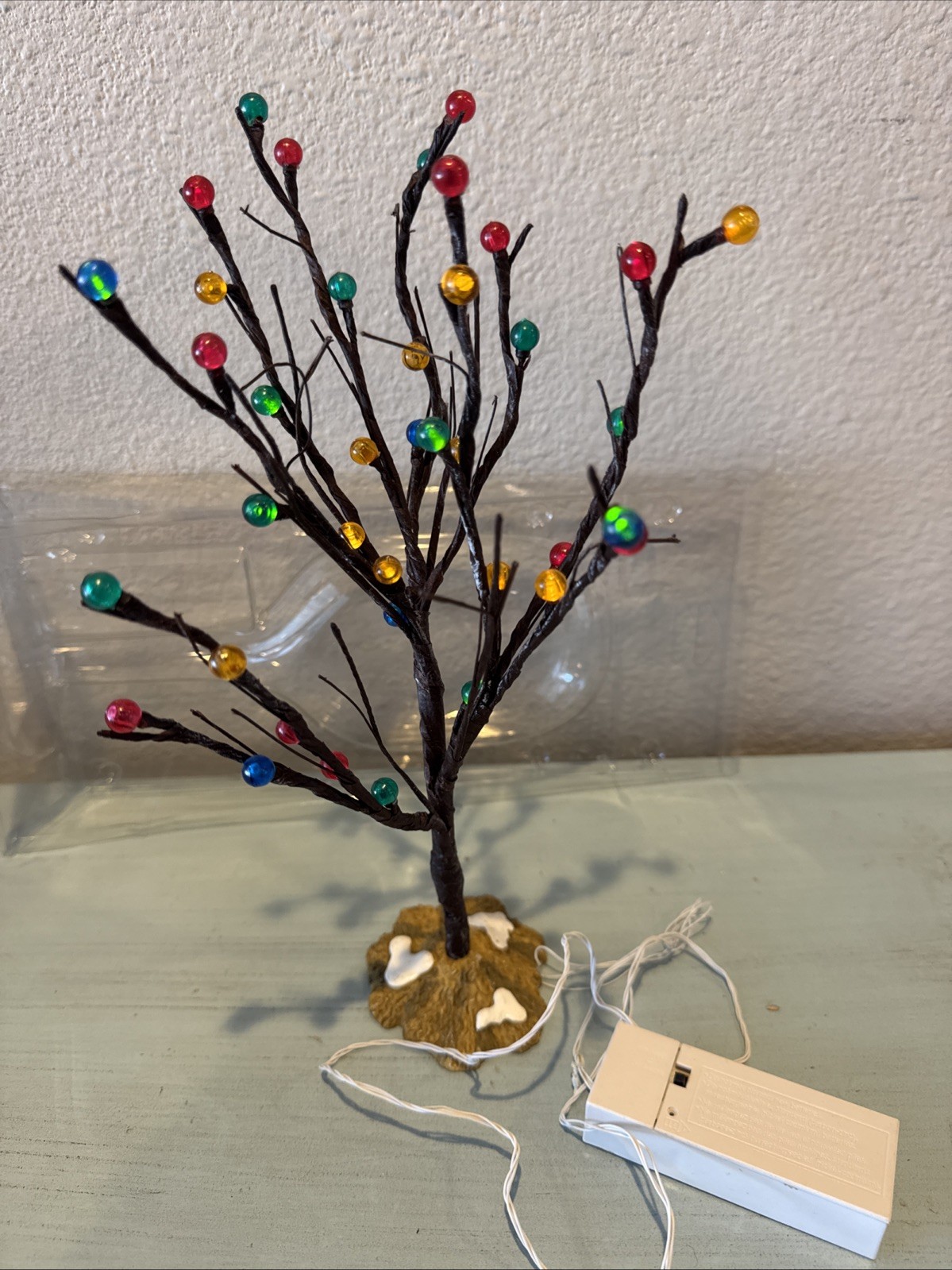 LEMEX 11″ DRY TREE WITH COLORFUL MINI LIGHTS WORKS! VILLAGE ACCESSORY