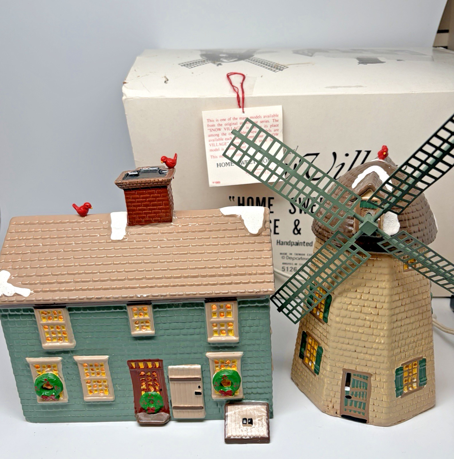 Dept 56 Snow Village 1988 HOME SWEET HOME HOUSE & WINDMILL W/Box, Light, Hangtag