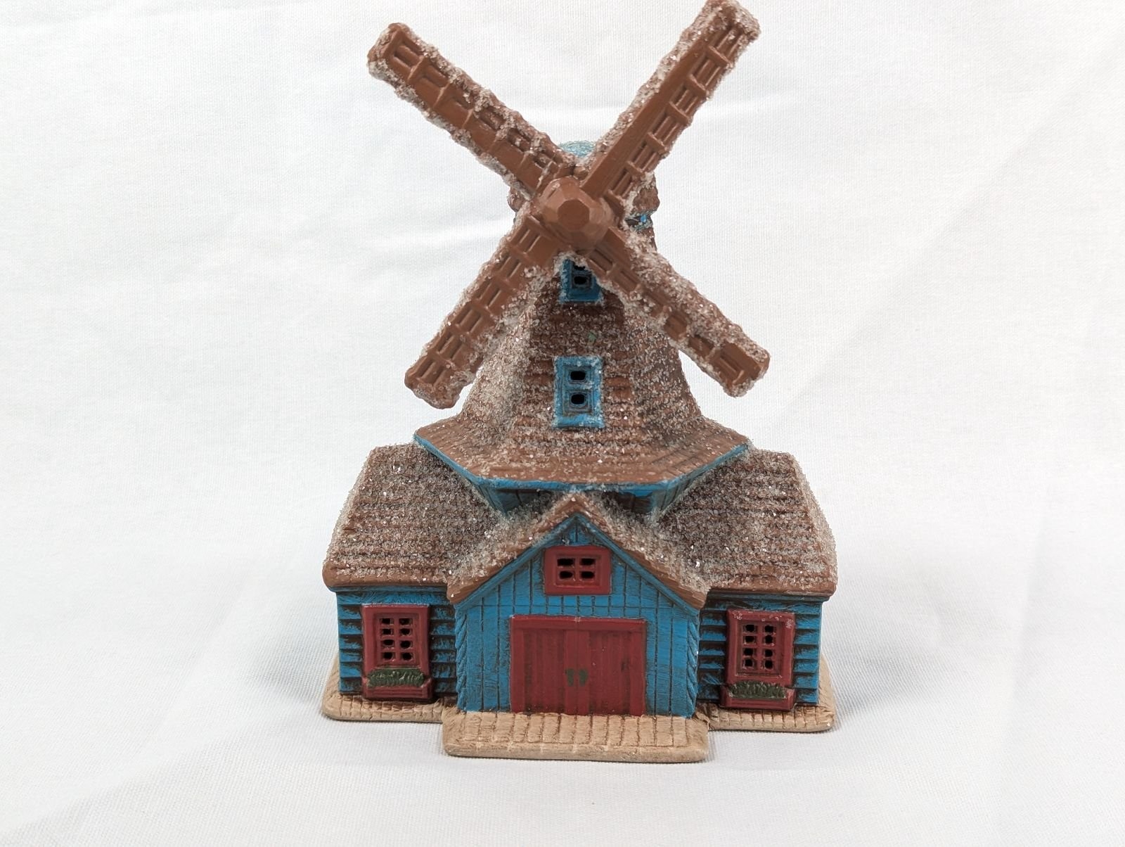 Ceramic Christmas Village Windmill House Illuminated Snowflake Decoration 8 Inch