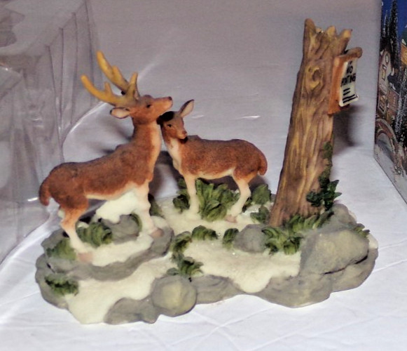 Heartland Valley Village Deluxe Accessory 4″ h Deer Elk Couple w/No Hunting Sign