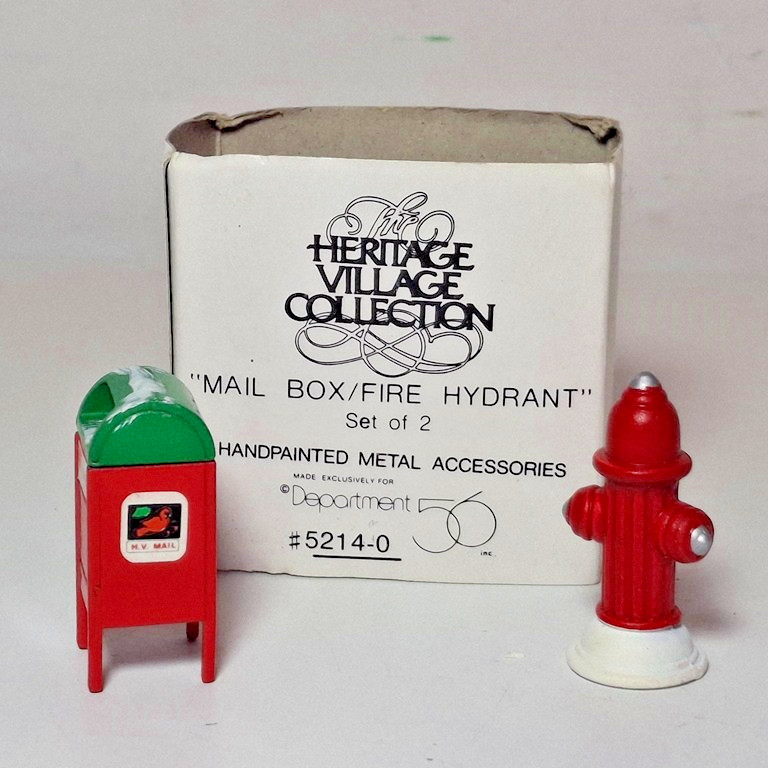 Dept 56 and Unbranded Christmas Village Signs, Mailbox, Fire Hydrant, Lot of 10