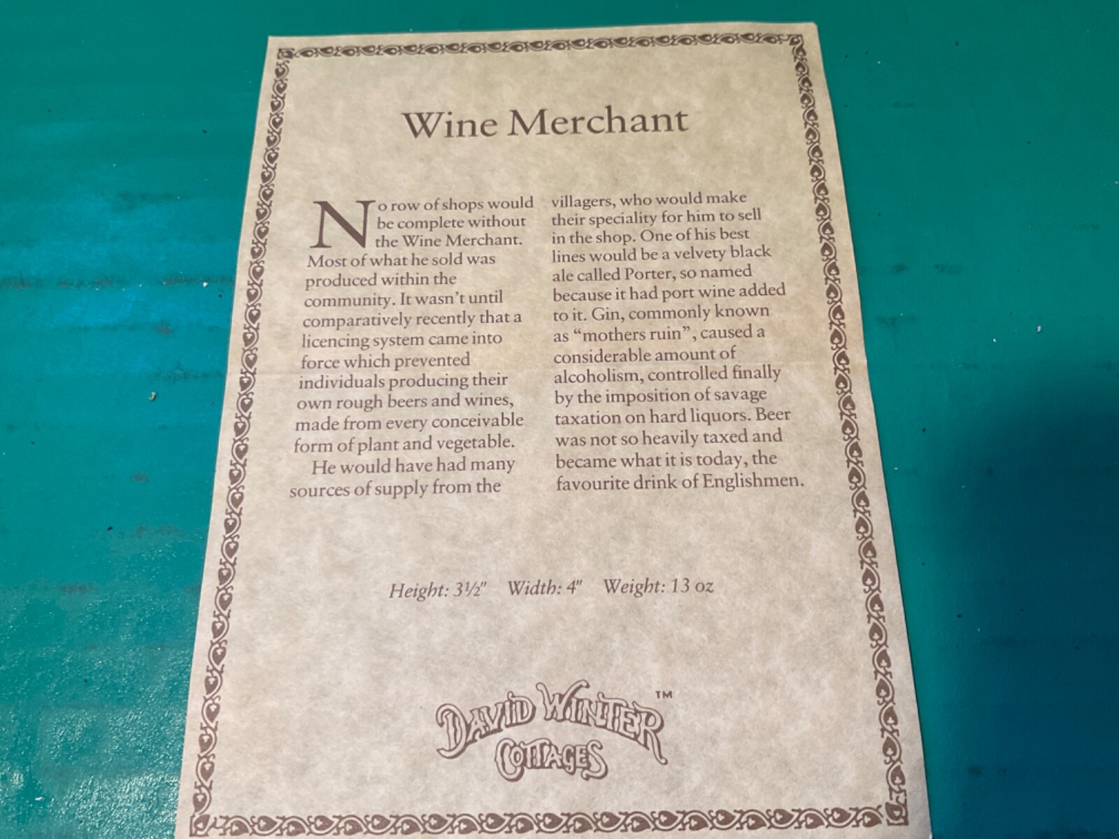 WINE MERCHANT – by David Winter 1980 with box & COA Hand Made Hand Painted