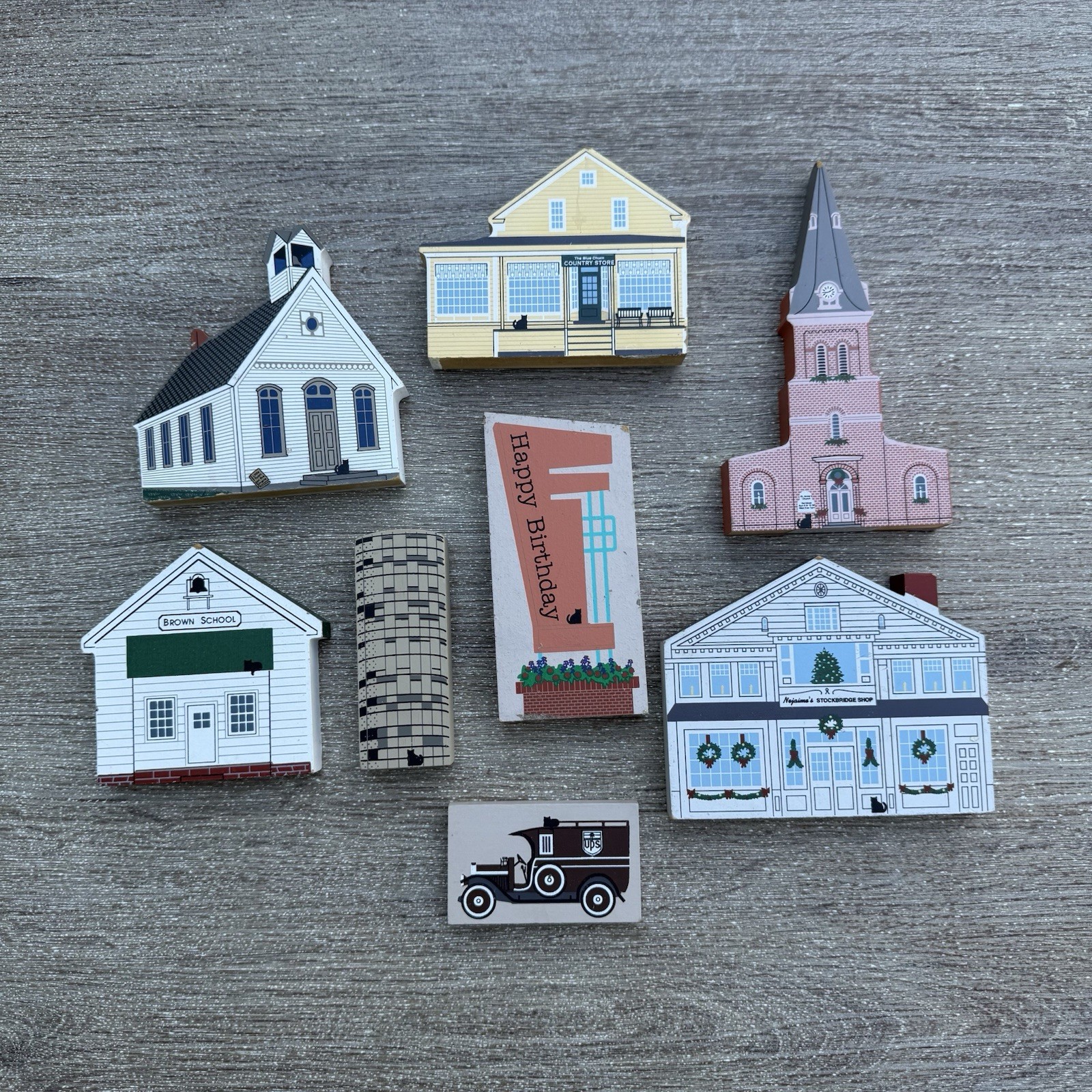 The Cat’s Meow Lot of 6 Village Pieces – Christmas, Amish, Annapolis, Birthday