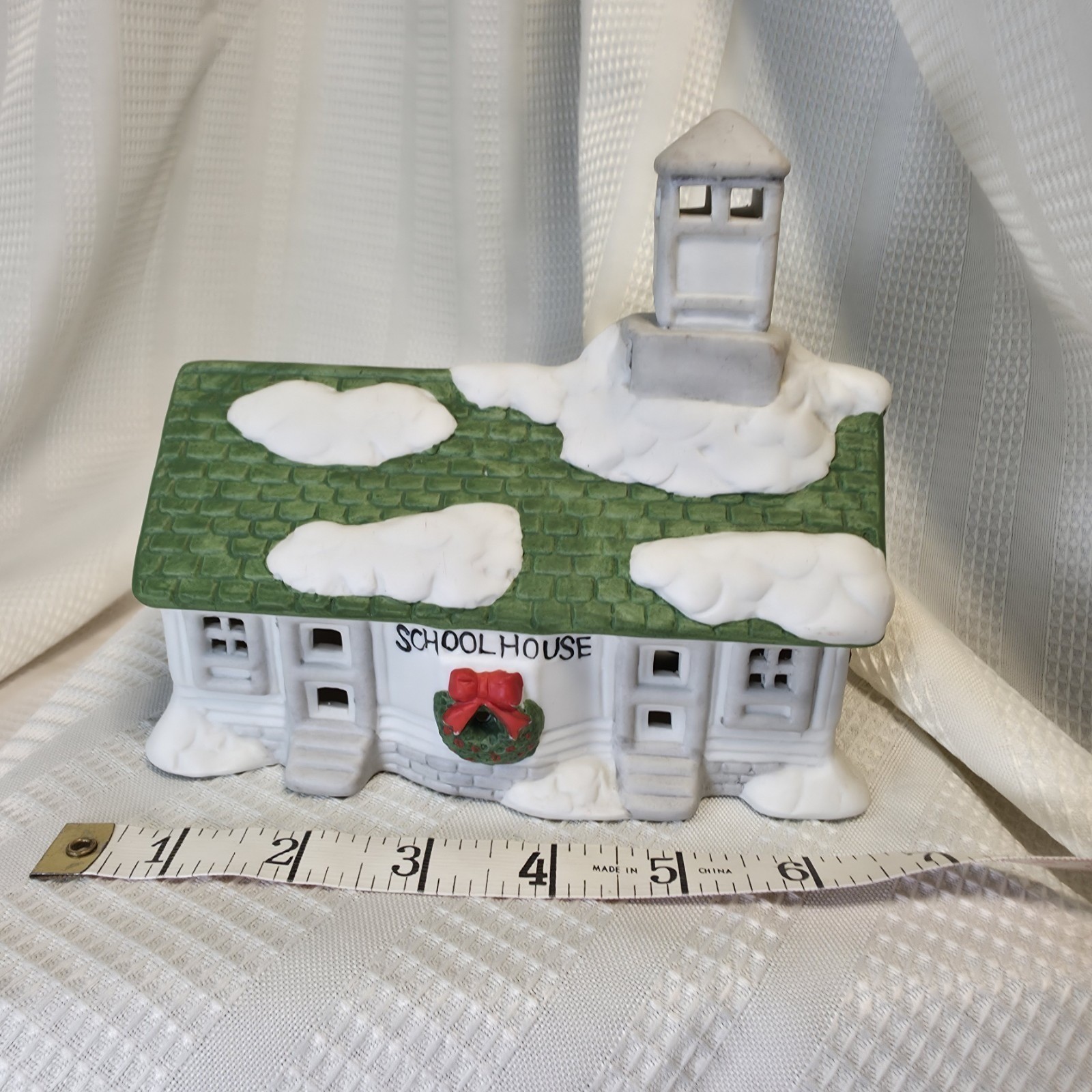 Christmas School House, Porcelain Hand Painted Vintage 1989