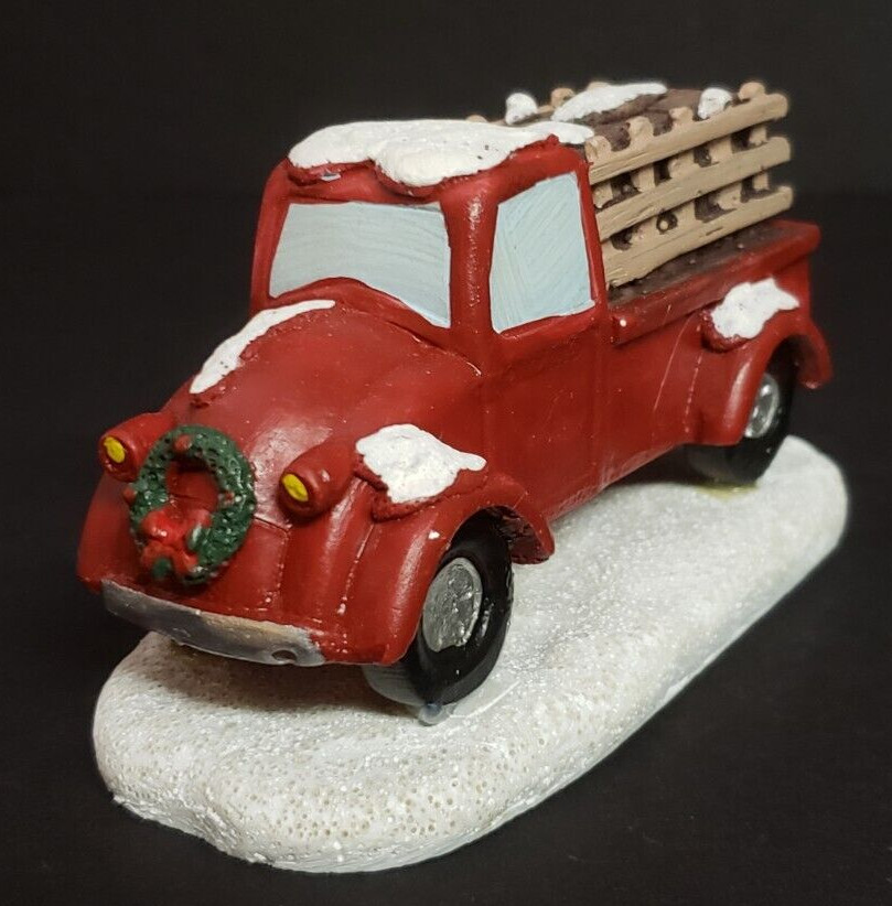Holiday Time Santas Workbench Christmas Village Red Truck Hauling Wood Pickup