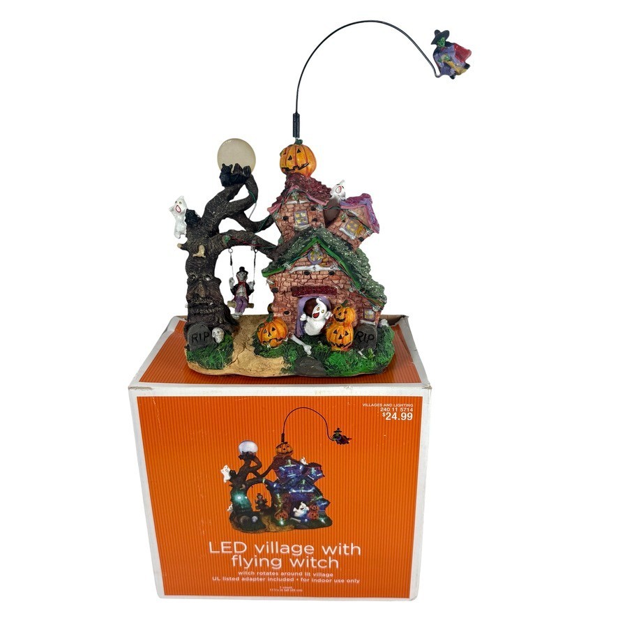 Target LED Village With Flying Witch Halloween Decoration 2009 Tested And Works