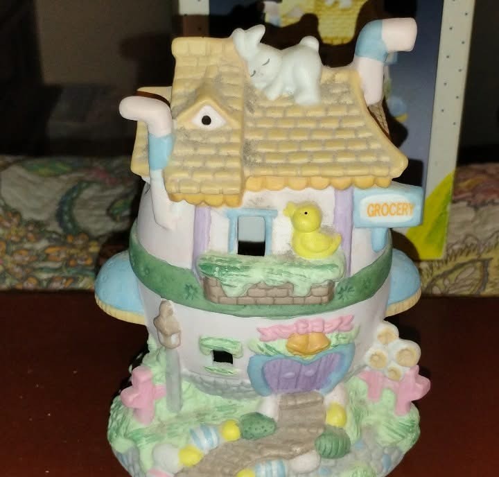 Ceramic Hand Painted Easter Village House Duck Rabbit Figurine Seasonal