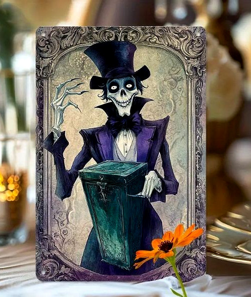 HAUNTED MANSION TOP HAT GHOST 12″ Metal Sign Wall Decoration Halloween NEW