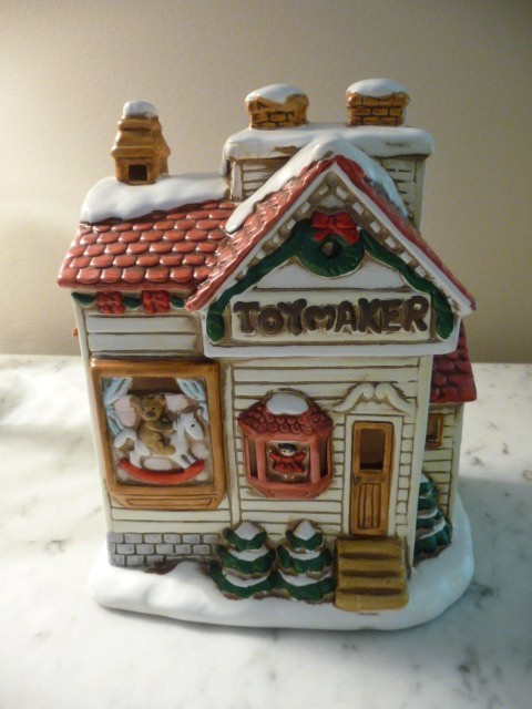 Vintage 1990 Lefton Colonial Christmas Village Toy Makers Shop w/Box & Plug