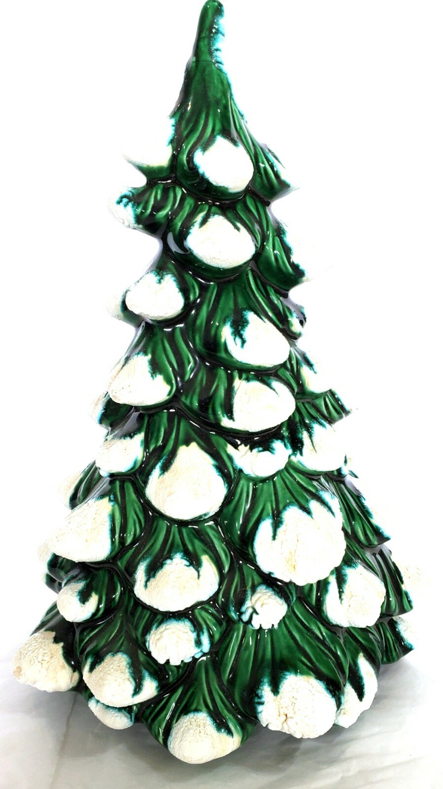VINTAGE HOMEMADE Ceramic Snowy PINE TREE for Christmas Village HOLLAND MOLD 9.5″
