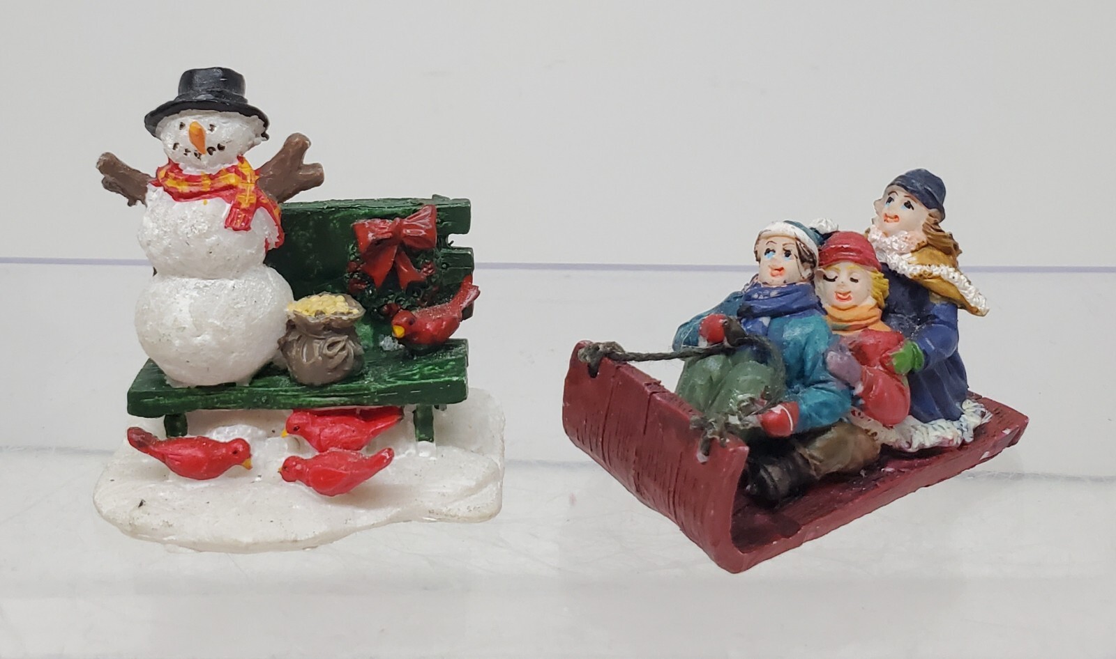 Christmas Village Figurines – Snowman Bench Cardinals Kids Sleeding- 2 1/4″ Tall