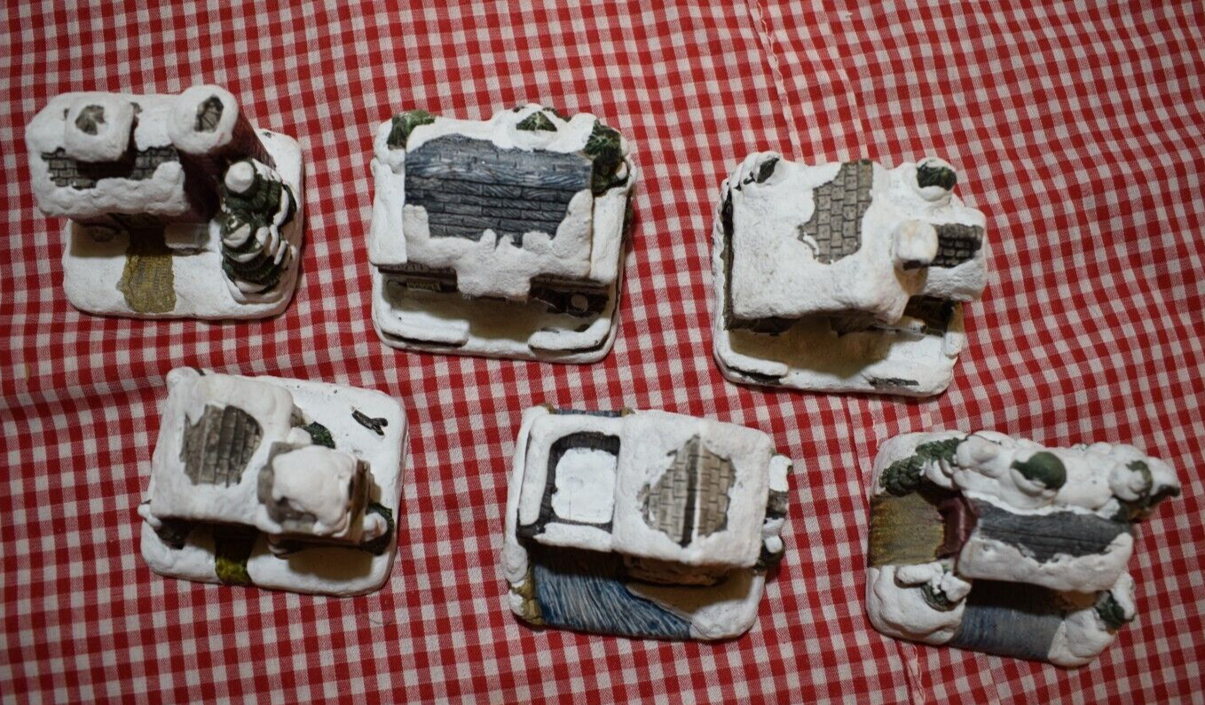 Lot of 6 American Rustic | Hand Painted Cold-Cast Cottages | RSVP International