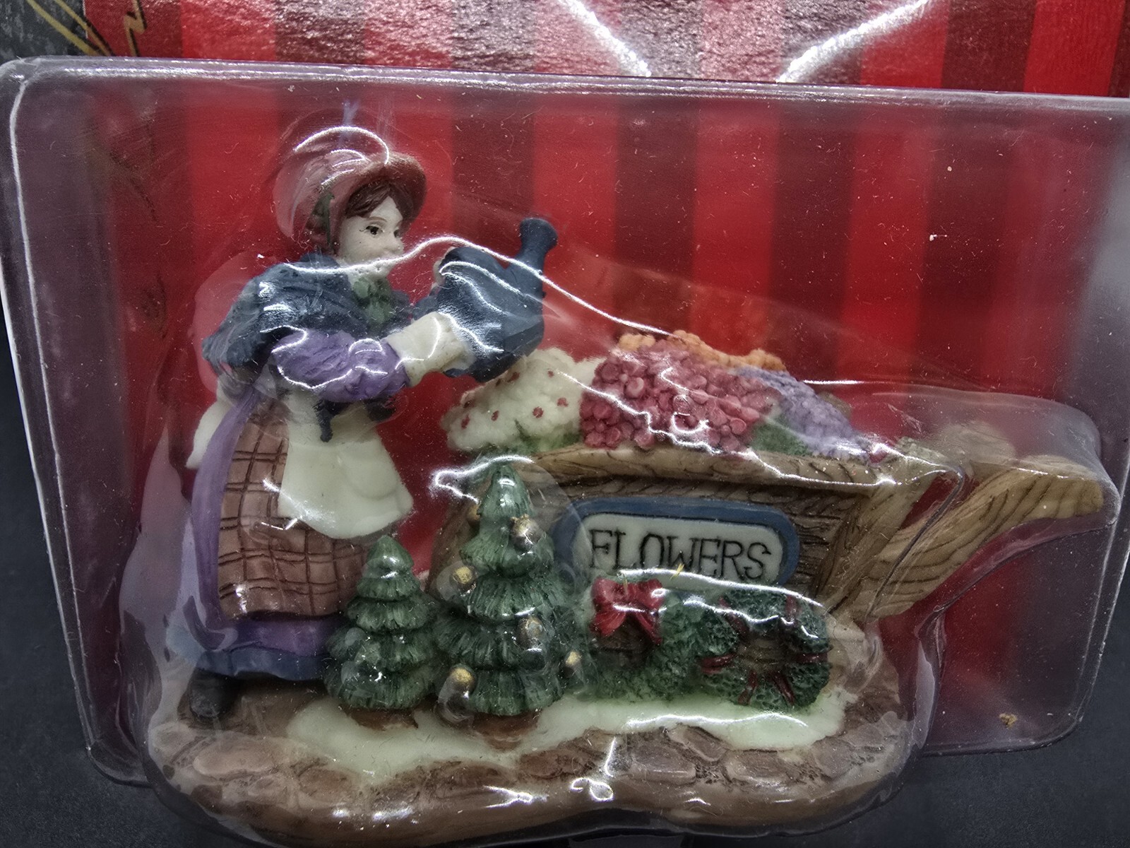Vtg Caldor Share the Joy Village Accessorie Flower Cart Lady 4.5″ New In Package