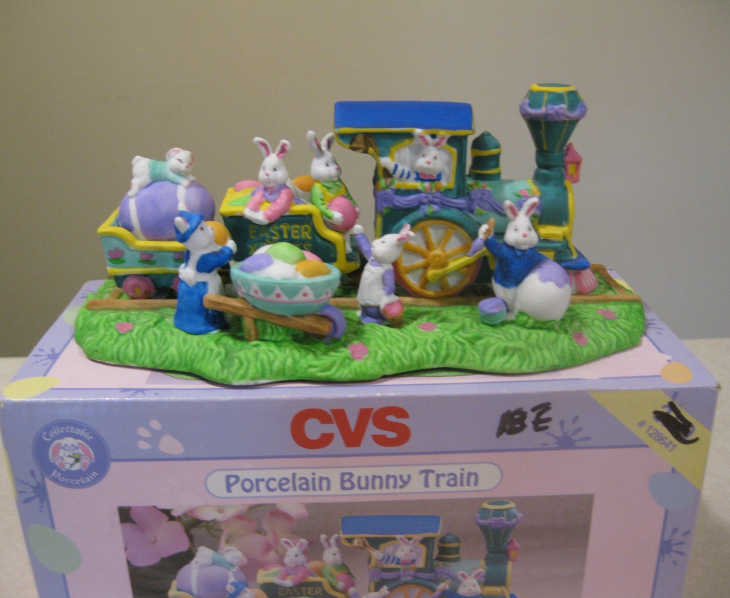 Vintage EASTER Porcelain Handpainted Train w/Bunnies & Eggs NIB 1999