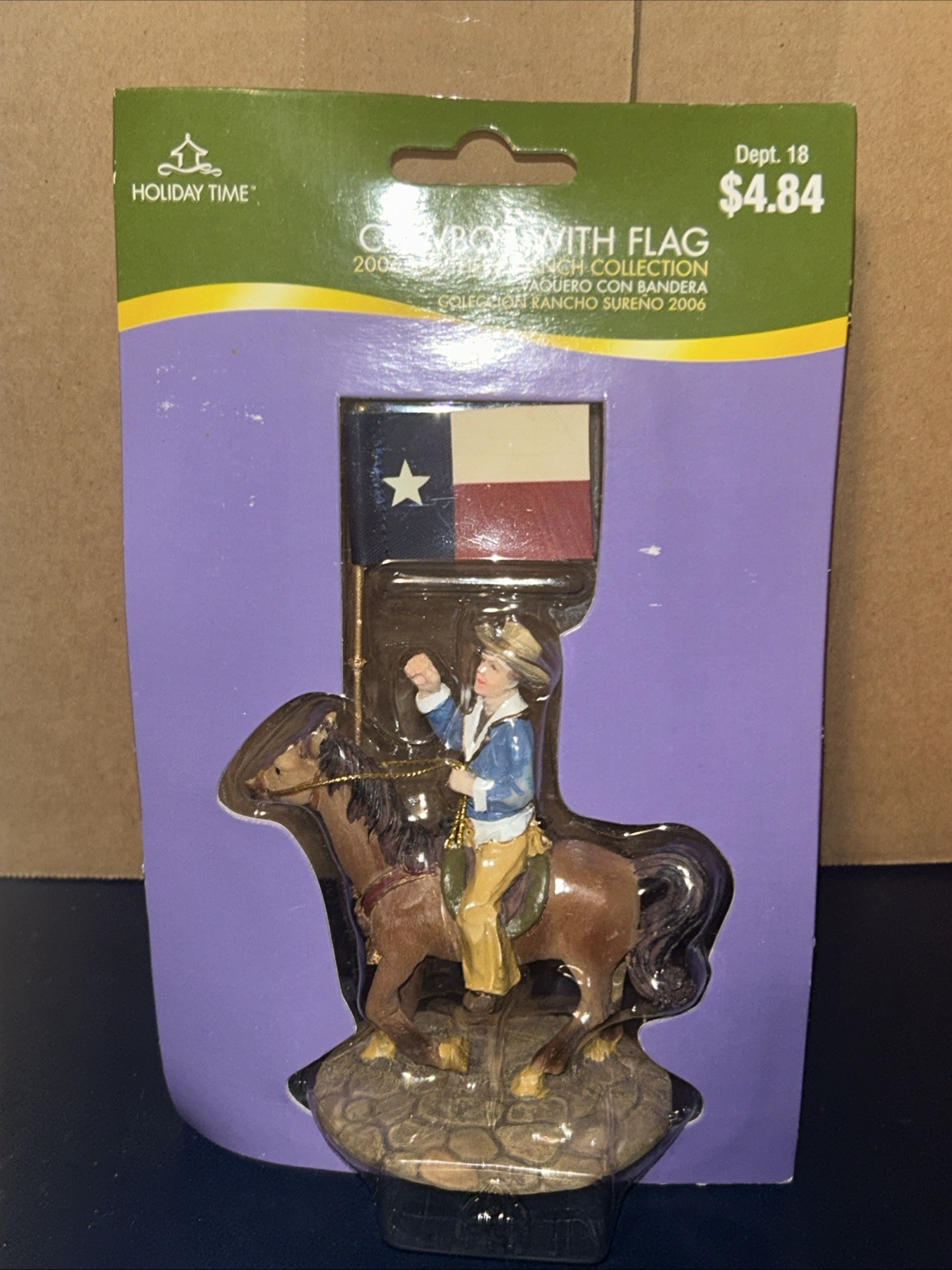 Holiday Time 2006 Cowboy on Horse w/ Tx Flag Southern Ranch Collection Village