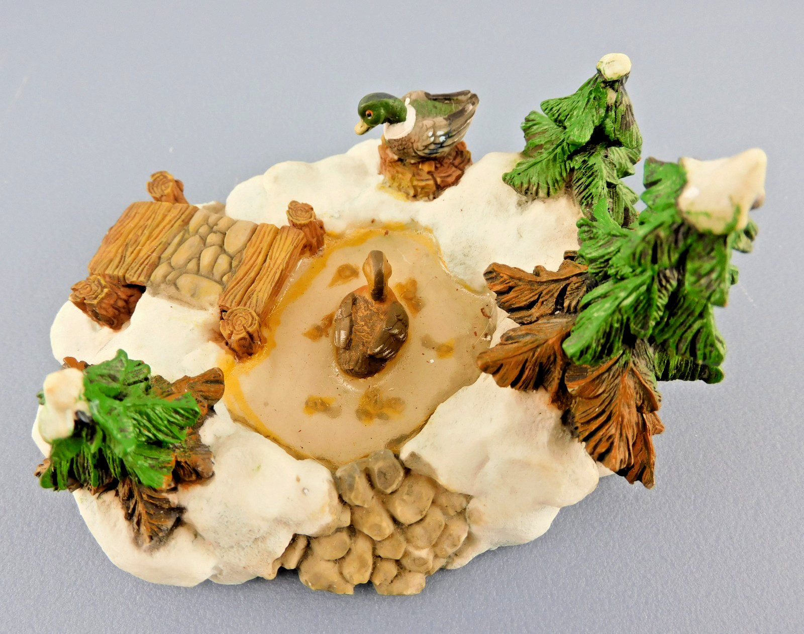 Duck Pond Scene For O’well Christmas Village 4.5″W Resin Pines Pier Holiday Time