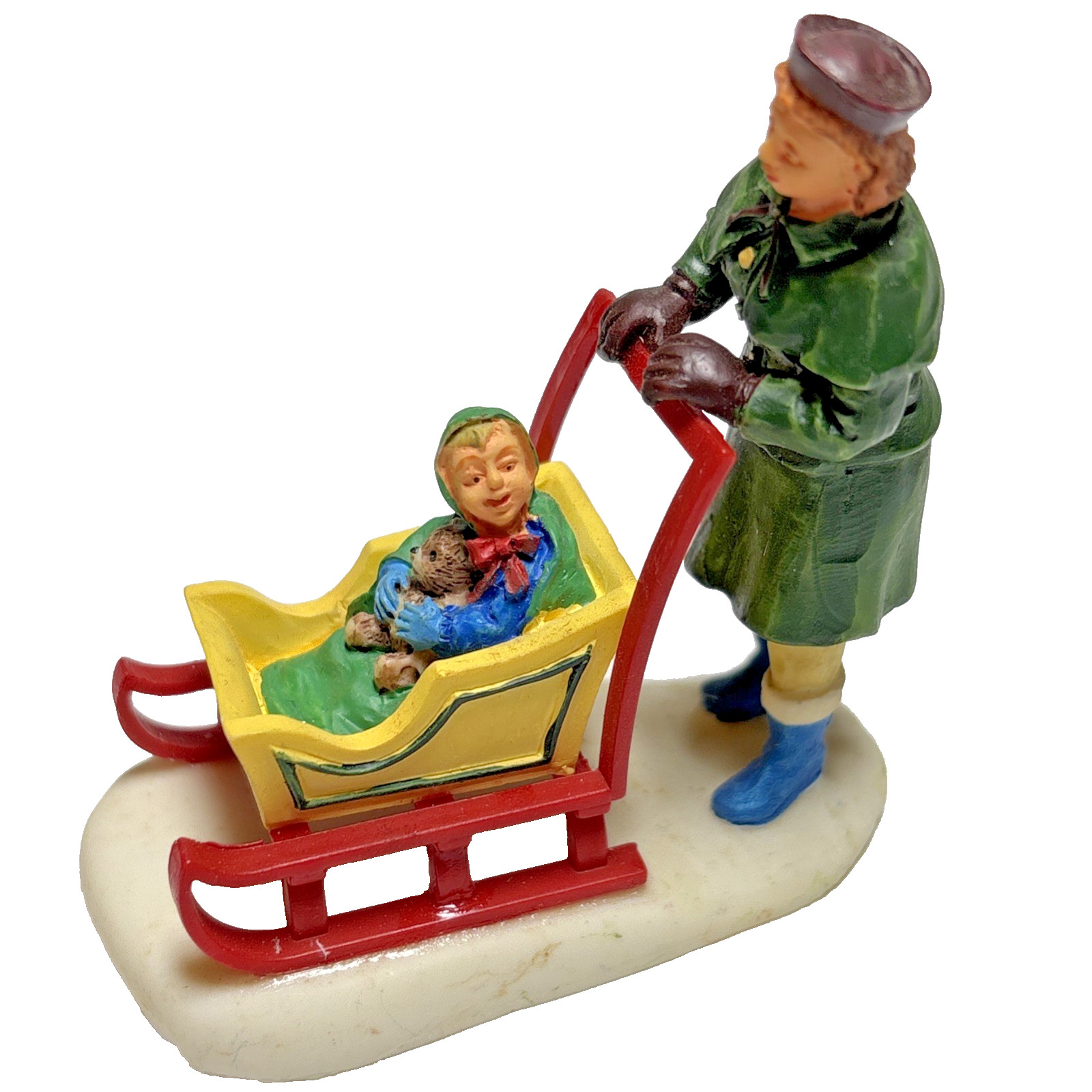 2002 Lemax Village Figurine Coventry Cove Carriage Sled Mother Child Poly Resin