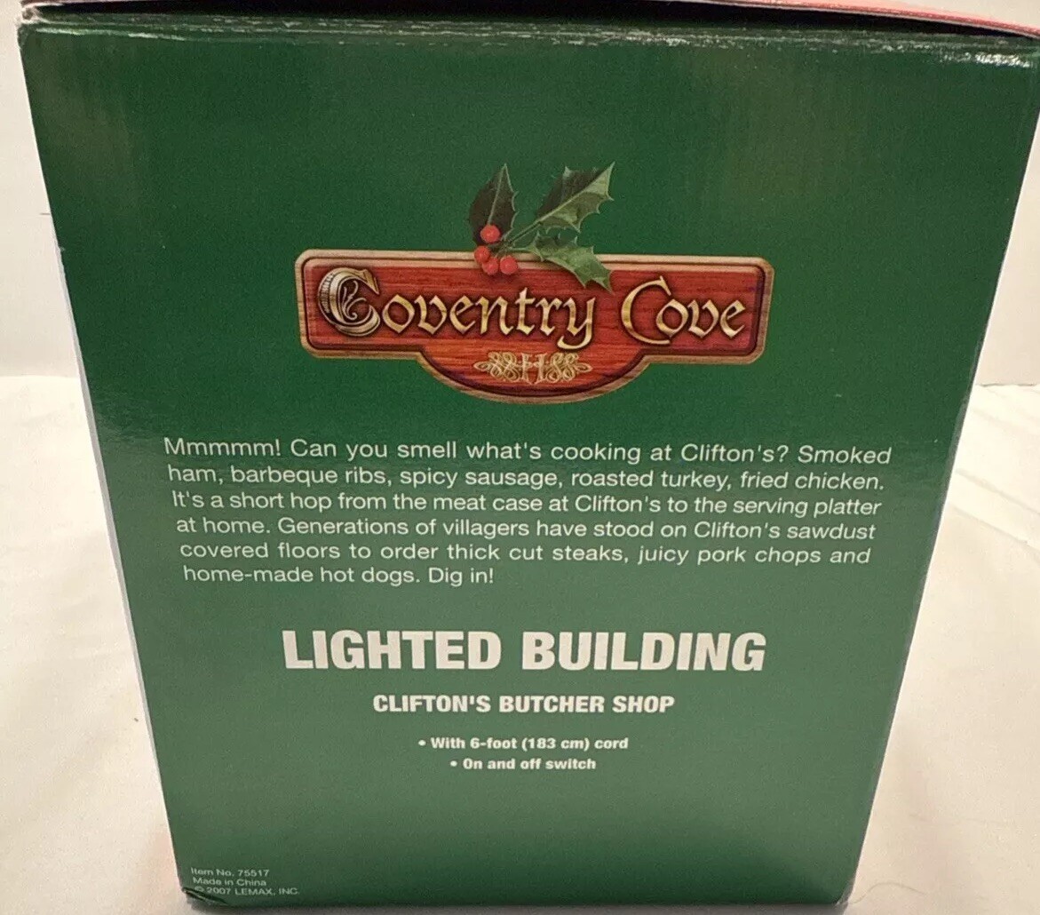 LEMAX 75517 CLIFTON’S BUTCHER SHOP COVENTRY COVE LIGHTED BUILDING