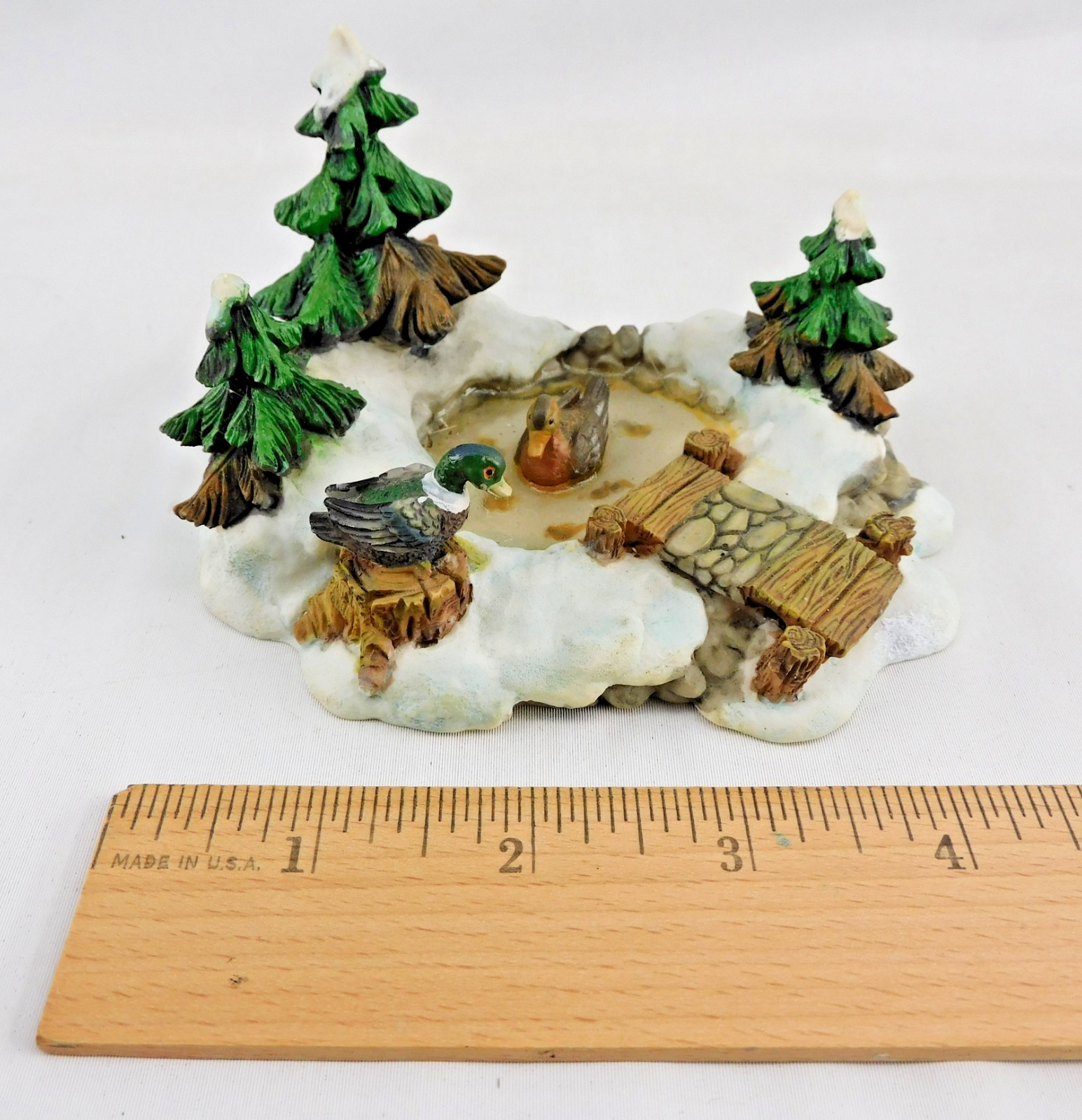 Duck Pond Scene For O’well Christmas Village 4.5″W Resin Pines Pier Holiday Time