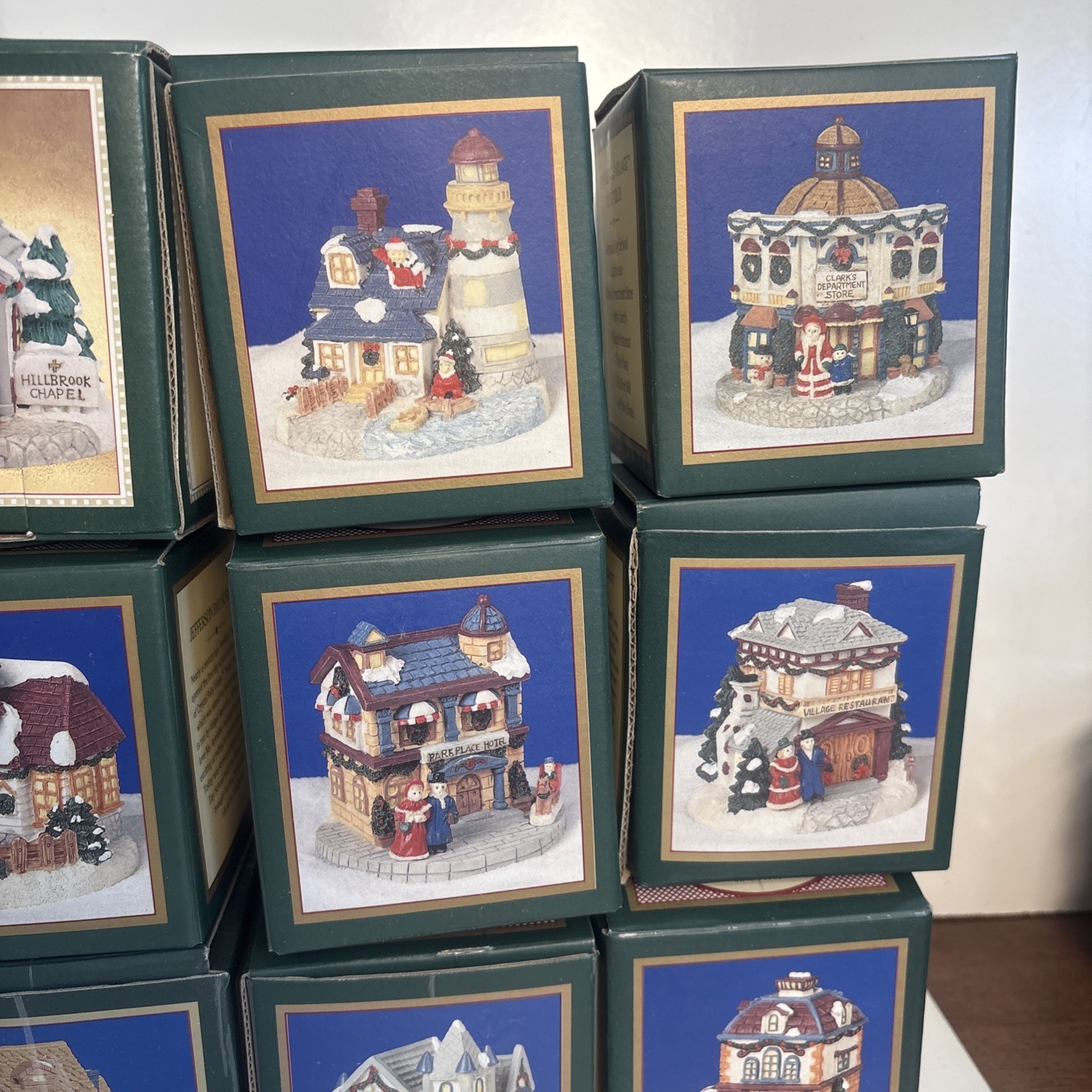 SET OF 12 Christmas Vintage Crystal Falls Village Buildings, 4pc 1992, 8pc 1994