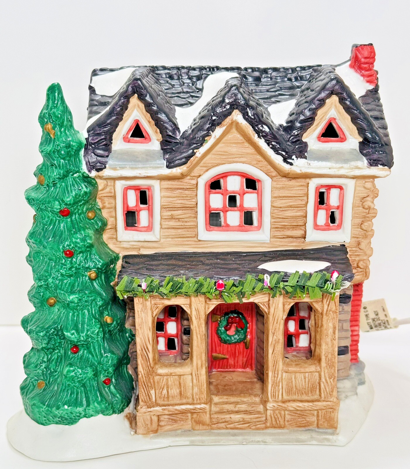 Christmas Village Lighted Porcelain 2 Story House Tree Cozy Snow Vintage No Box