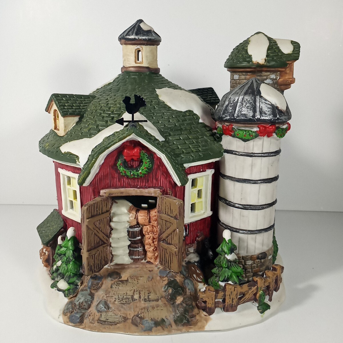 Porcelain Enchanted Forest Lighted Christmas Farm House Round Barn Farmer