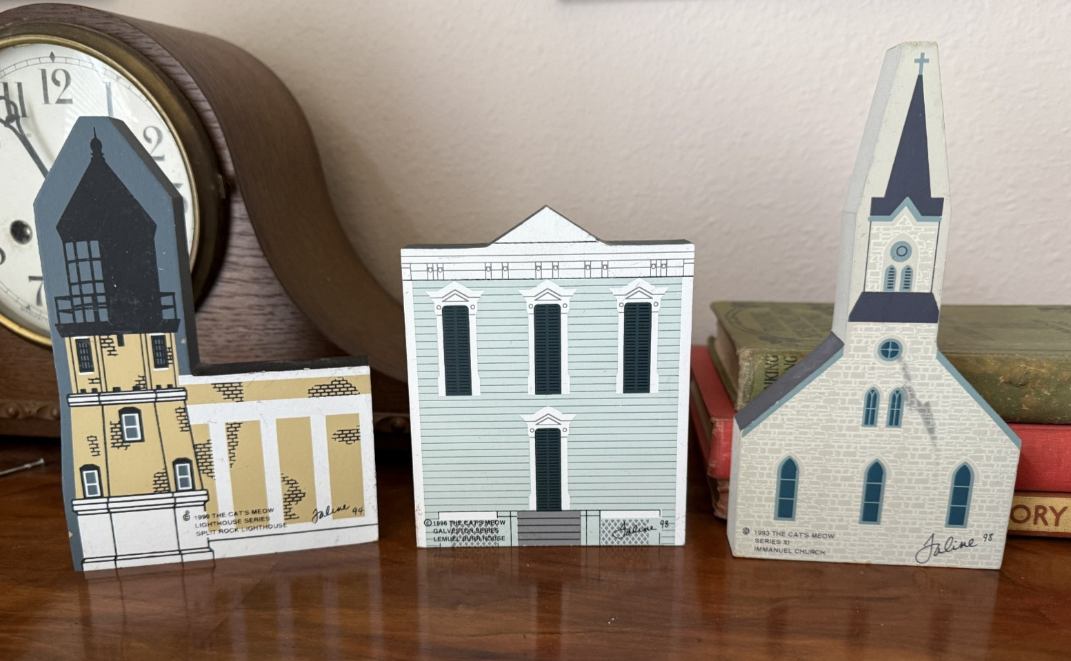 Vintage Lot Of 3 The Cat’s Meow Wood Pieces Signed Faline 1994-1998 Lighthouse