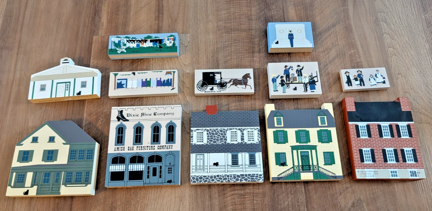 Lot of 11 The Cat’s Meow Village Wooden Blocks – Amish & Hagerstown Series