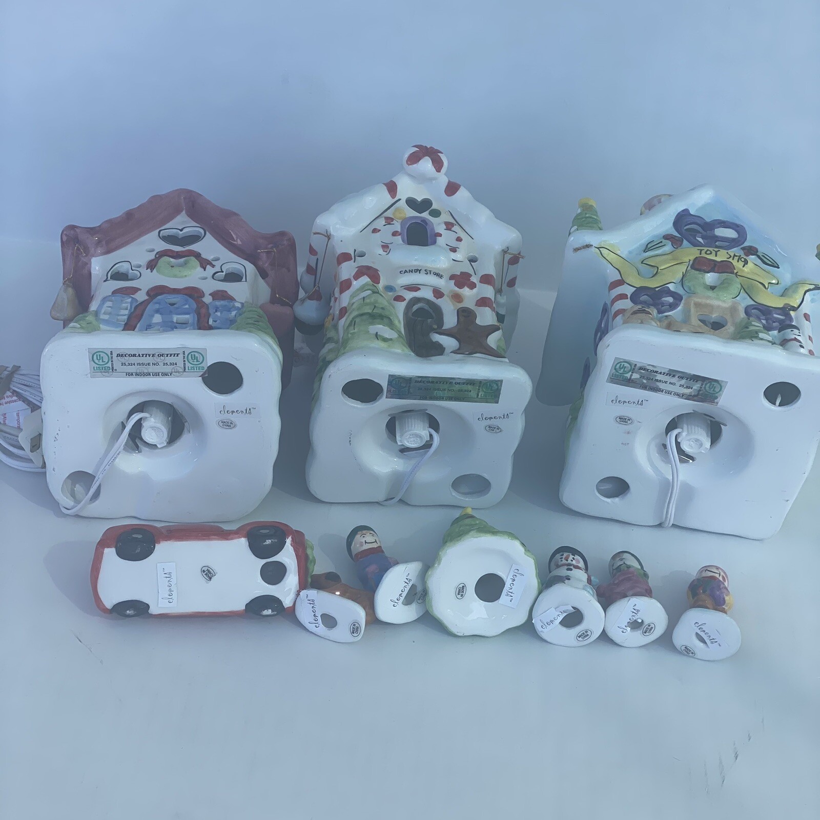 Elements Vintage Lot of 9 Christmas Village Ceramic Light Houses Figurines