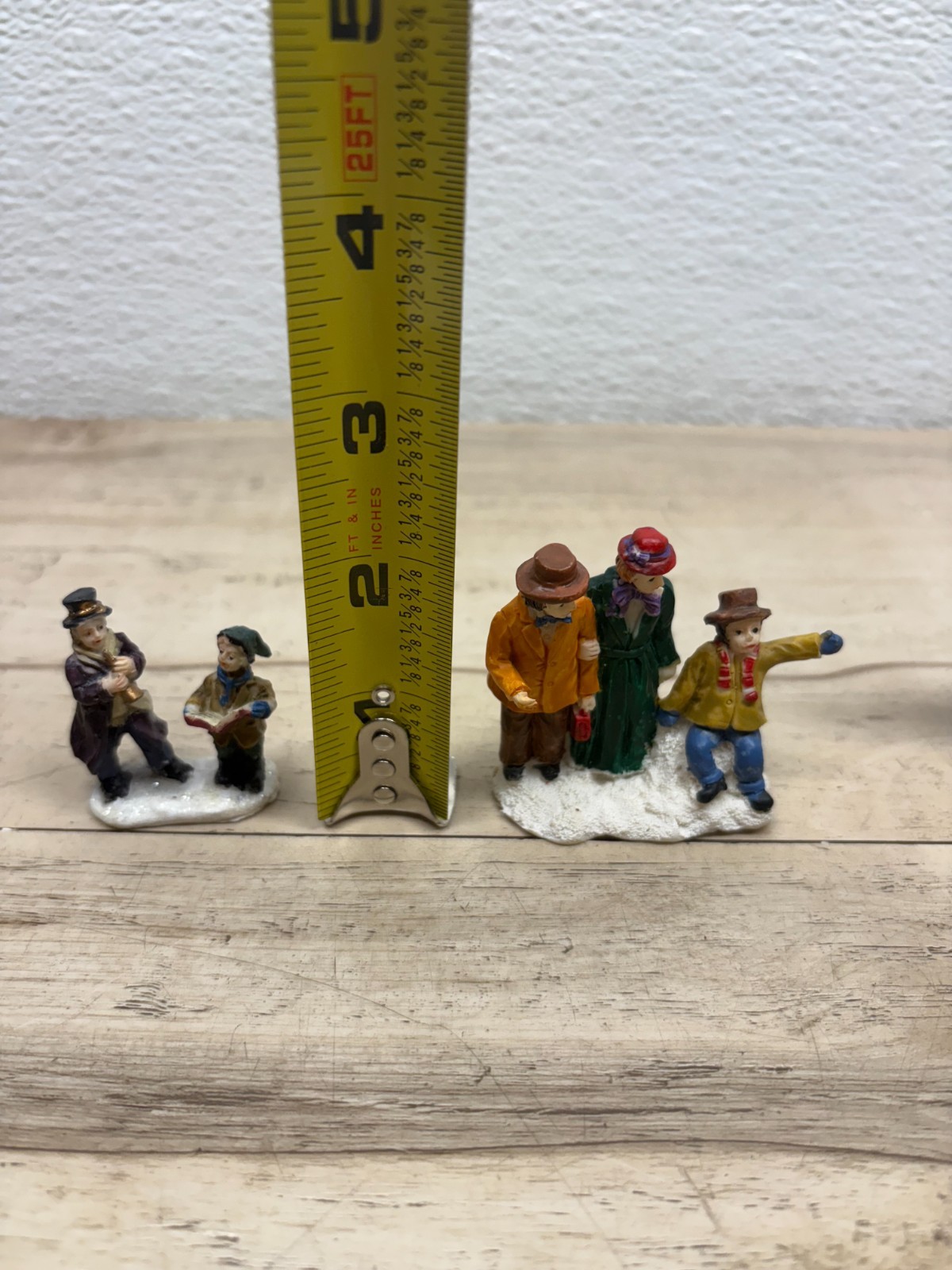 Christmas Village Figurines Set Of 4 People Horse Statue Rider & Bird House Tree