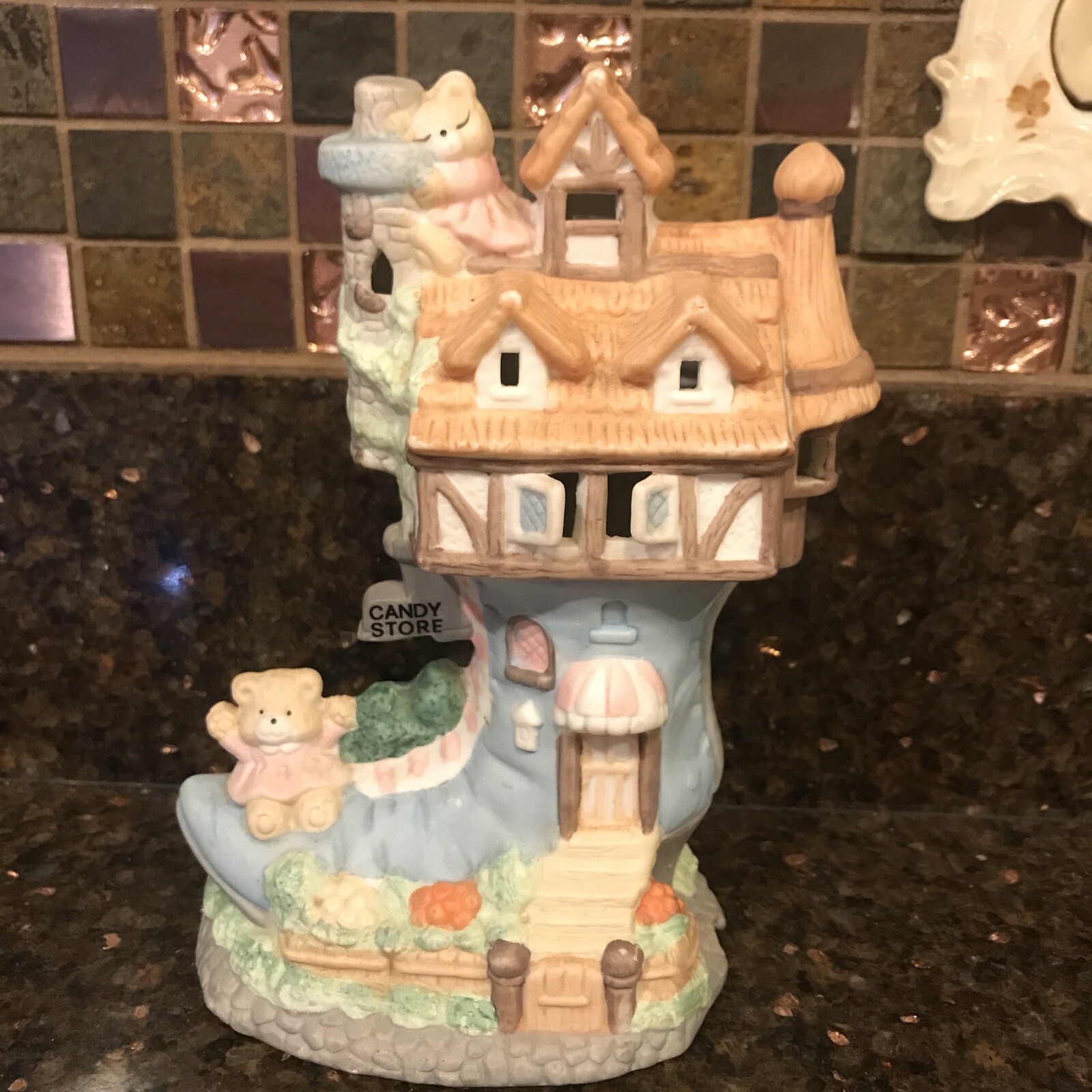 Easter Village  “Candy Store” porcelain light up pastel boot house Spring decor