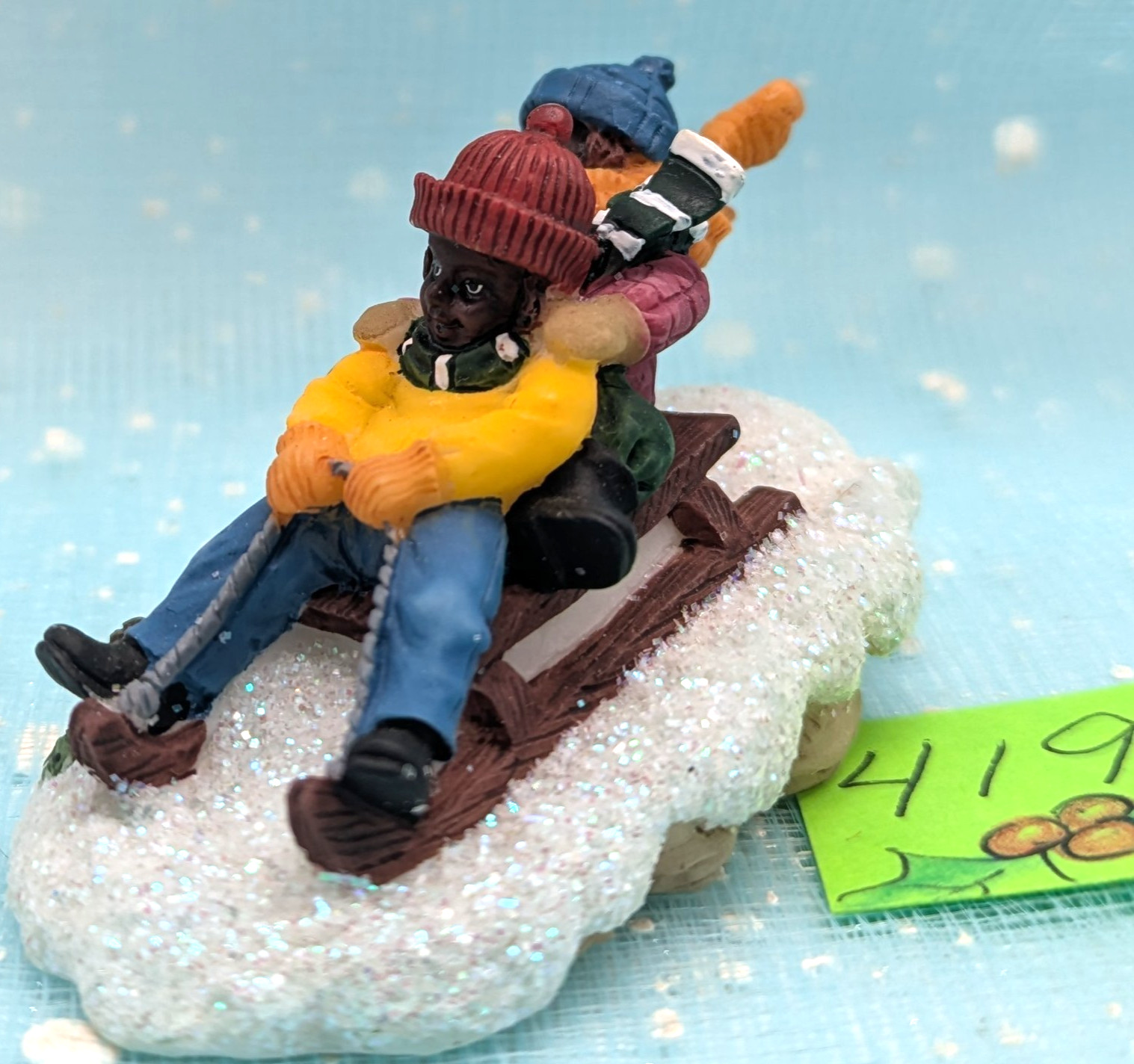 O’Well children sledding Christmas Village Figurine NO BOX INV419