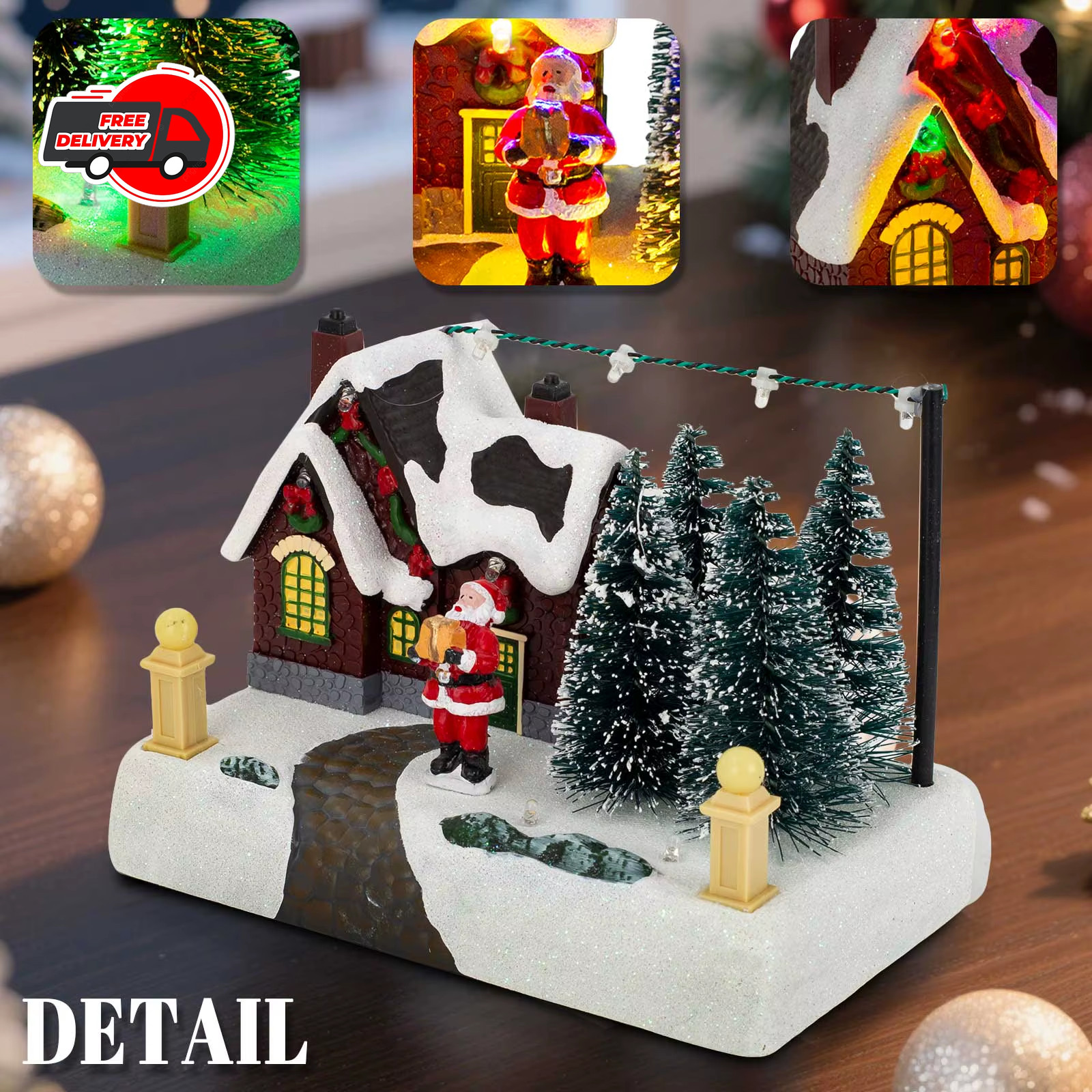 Christmas Village Collectible Building Scene with Lights Trees Santa Snow Town