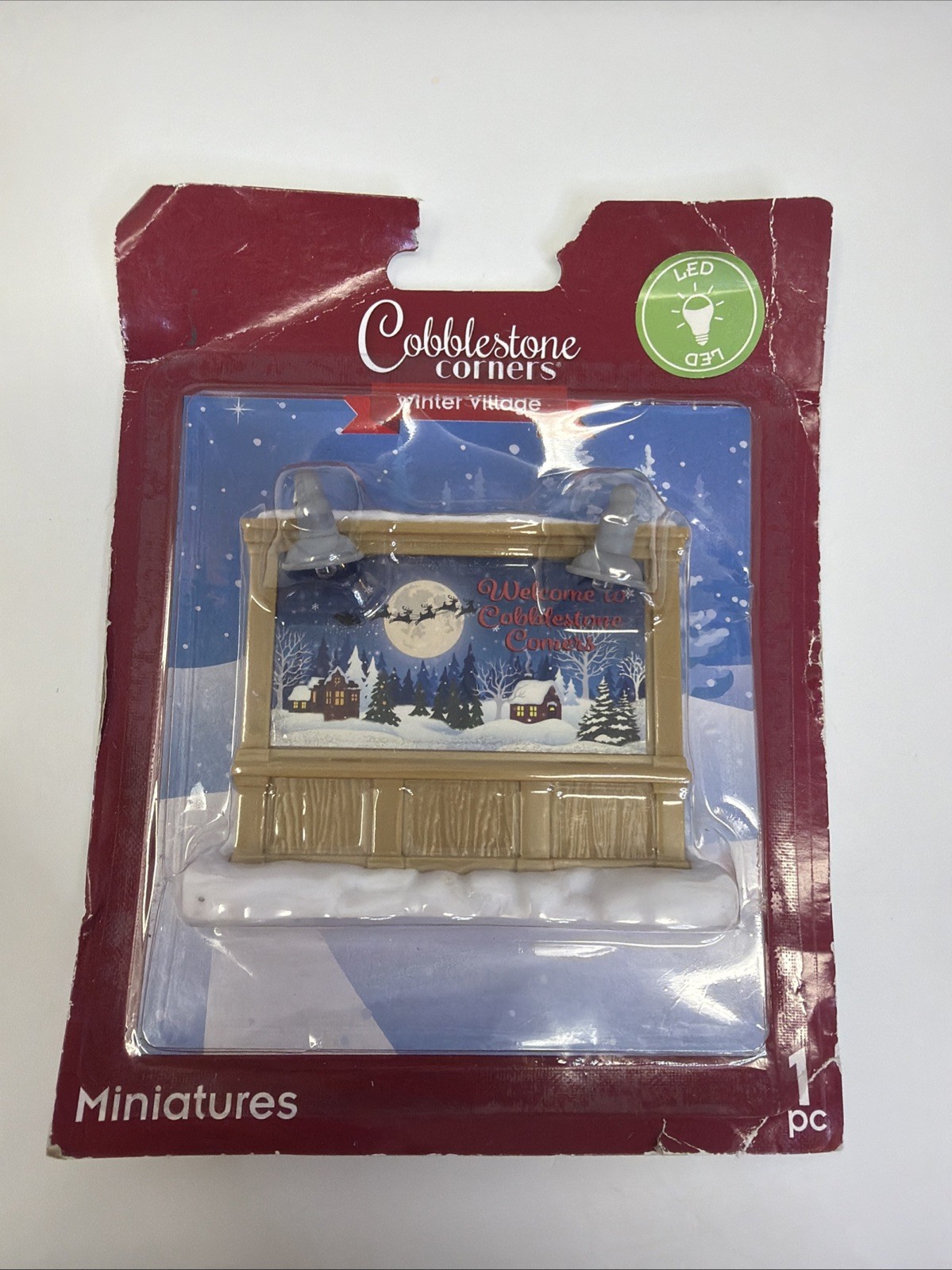Cobblestone Corners Winter Village LED Billboard Sign Miniature Christmas Decor