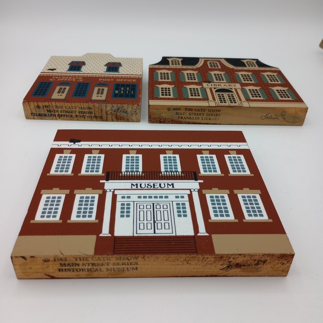 Cats Meow 1987 Main Street Series Lot of 3 Library Post Office Museum Retired