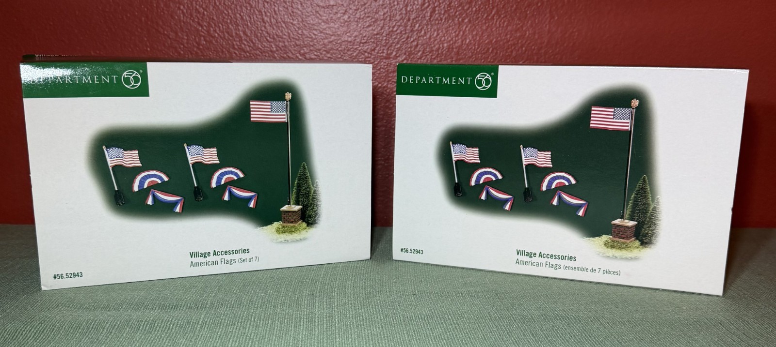 Dept 56 x2 Village Accessories American Flags Set of 7 #52943 – Brand New in Box
