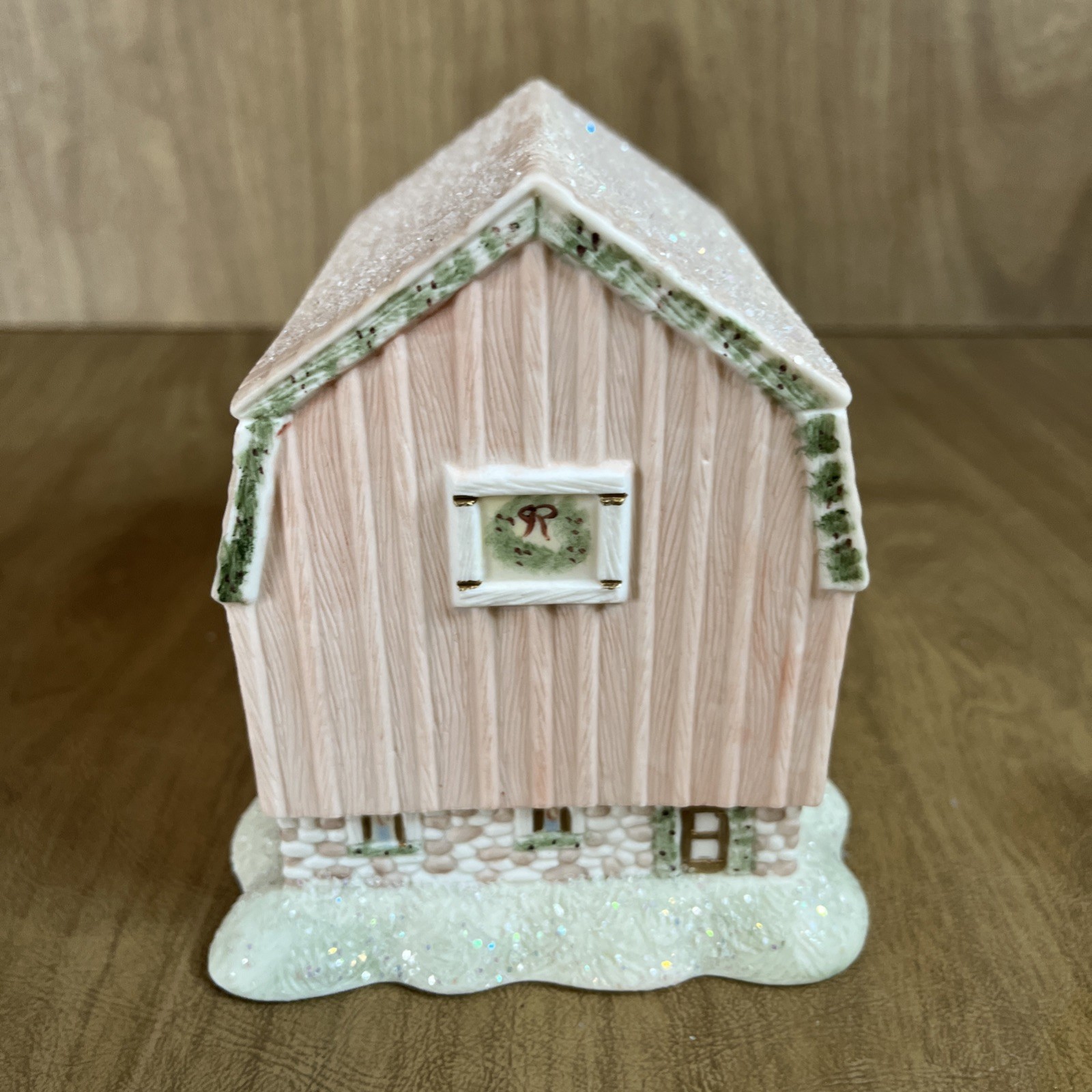 Hand Painted Ceramic Barn Silo Gazebo Christmas Village Glitter Snow Decor