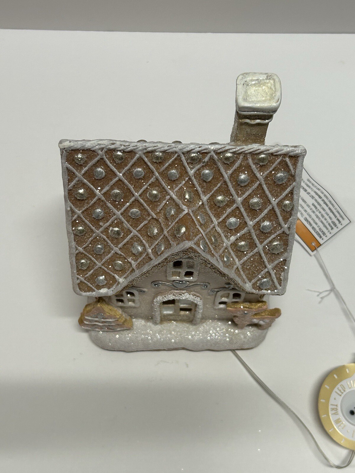 RAZ Pink Glitter Holiday LED Light-up 8.5″ Gingerbread House Village NEW!