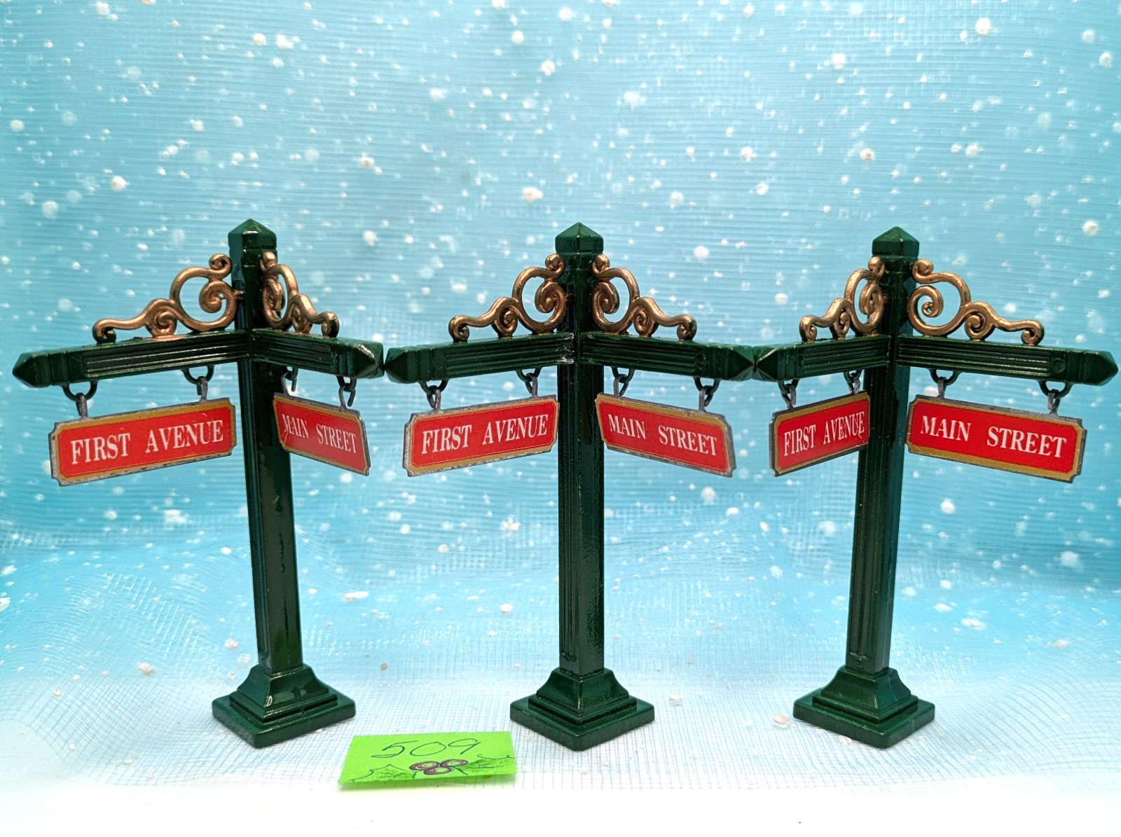 Metal Street signs 3 repeat (all same) Christmas Village Accessory LOOSE INV509