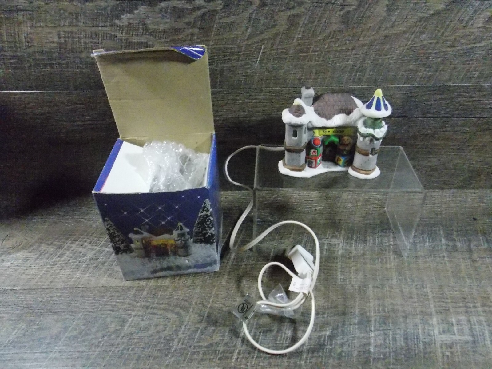 Porcelain Bisque Santa’s Village Lighted Toy Shop Hand Painted Vintage 1994