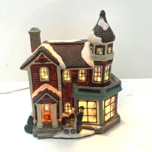 Village House Window Scene Porcelain Lighted Hand Painted Multicolor, see detail