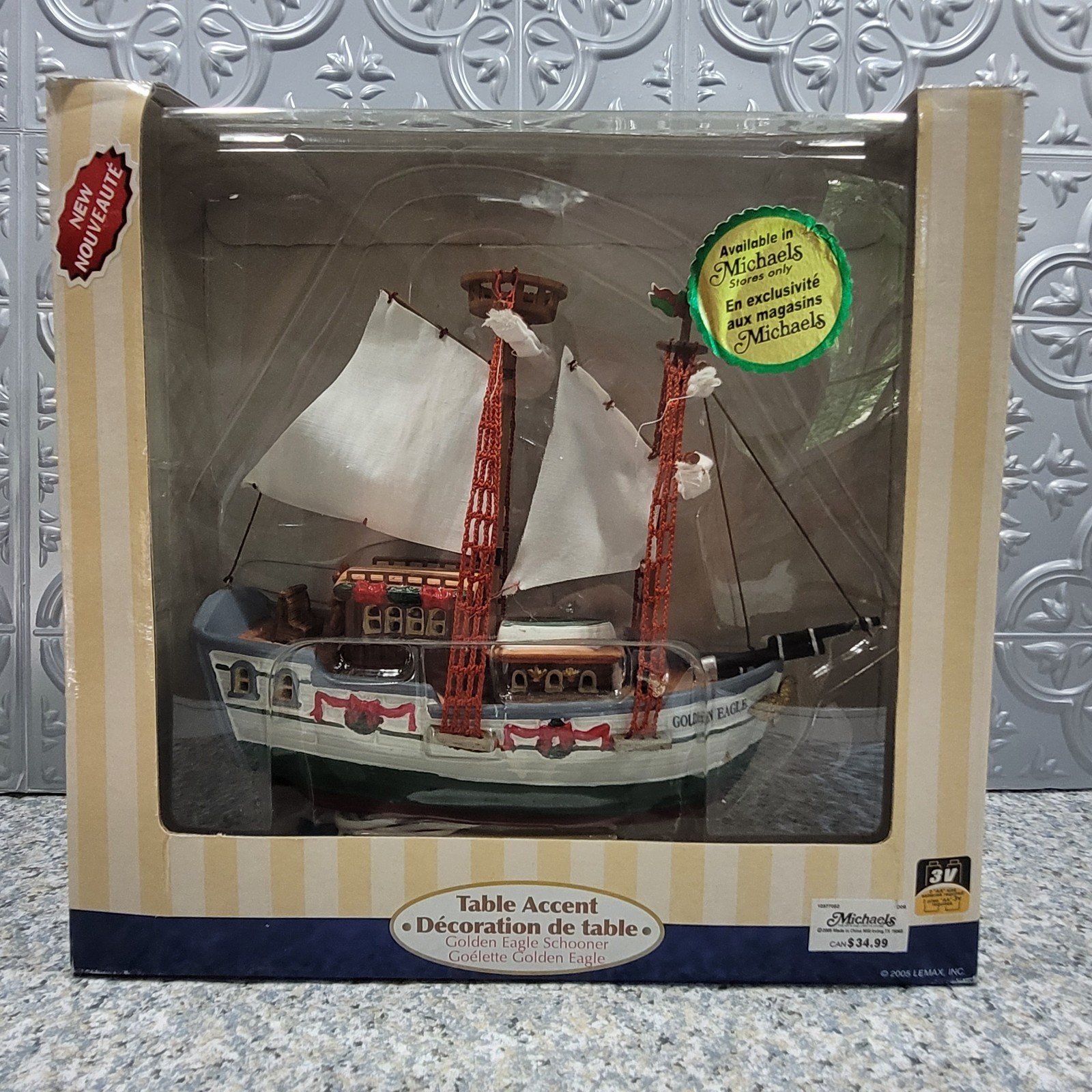Lemax Village Collection Golden Eagle Schooner Ship Boat Tested Lights