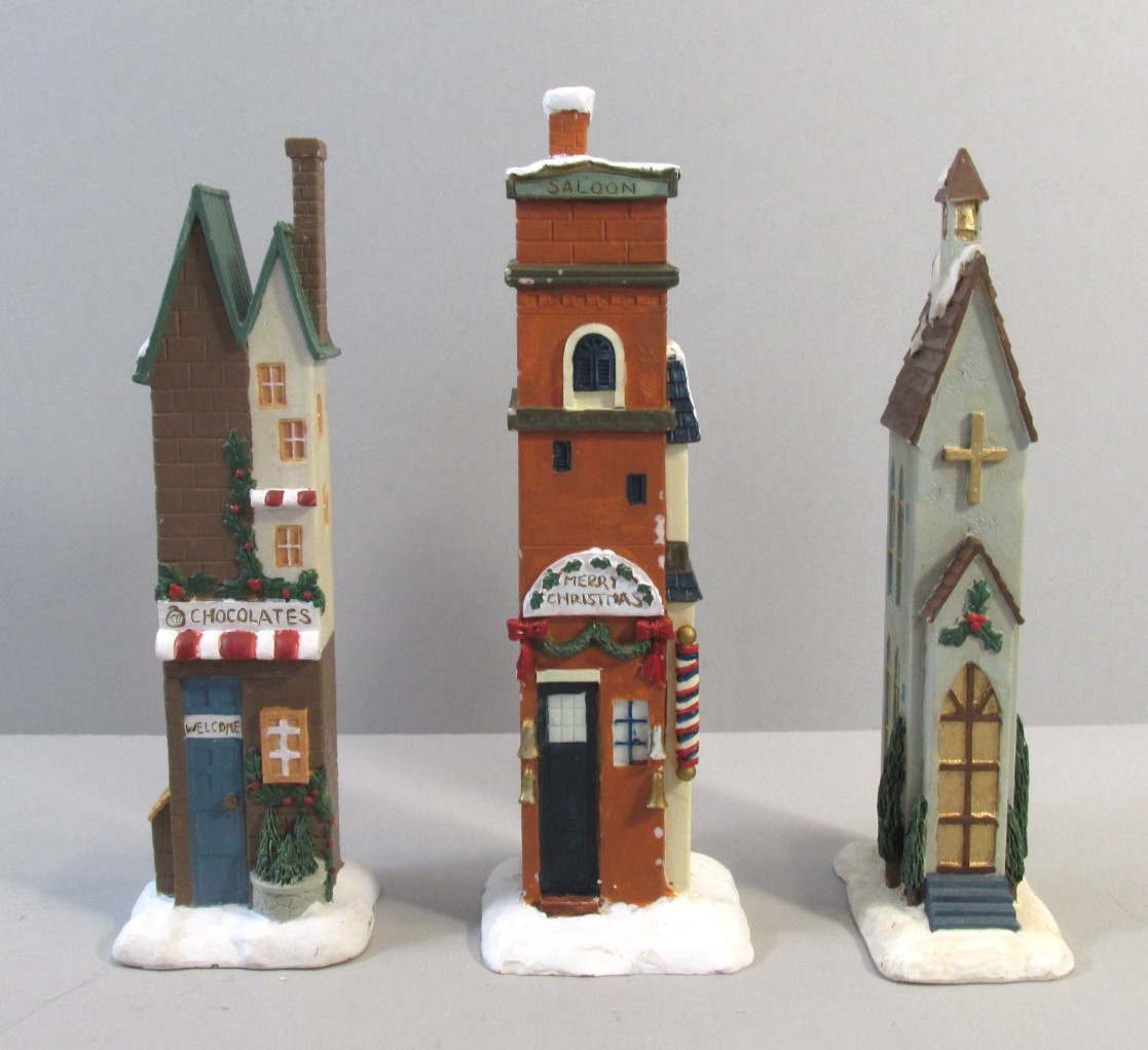 Lot of 3 Franks Nursery & Crafts Skinny Christmas Village Buildings