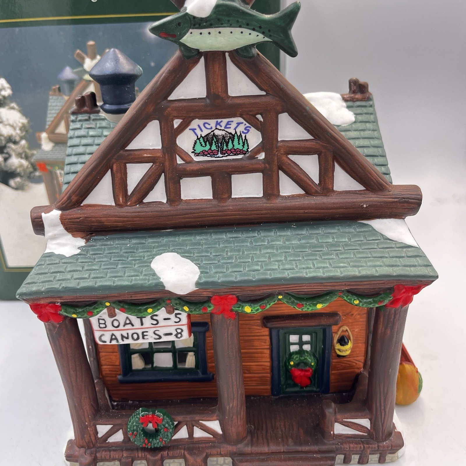 Vintage Copperfield Keepsake Tickets Boat And Canoe Shop Cabin Christmas Village