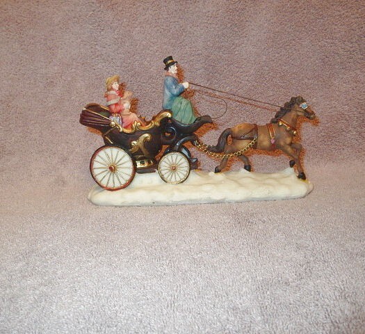 Vtg Victorian Horse Drawn Carriage Christmas Village Decor Sleigh Bells Boxed